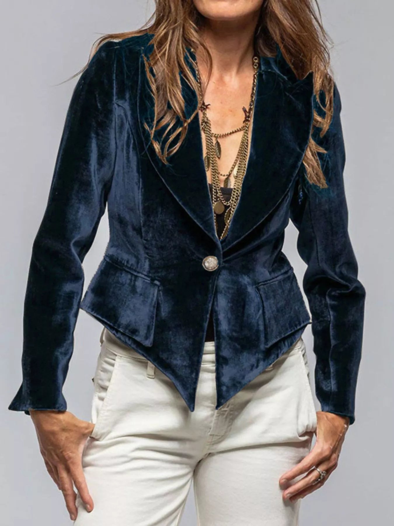 Velvet Lapel Collar One Button Blazer