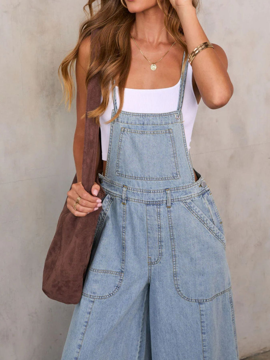Relaxed Fit Wide Leg Denim Overalls