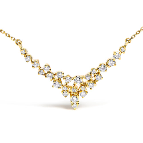14K Yellow Gold 1/2 Cttw Diamond Scattered "V" Necklace (I-J Color, SI2-I1 Clarity) - 18" Inches
