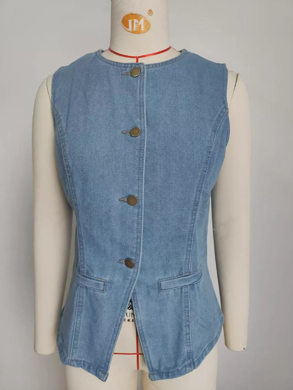 Sleeveless Button-Front Vest and Pants Denim Set