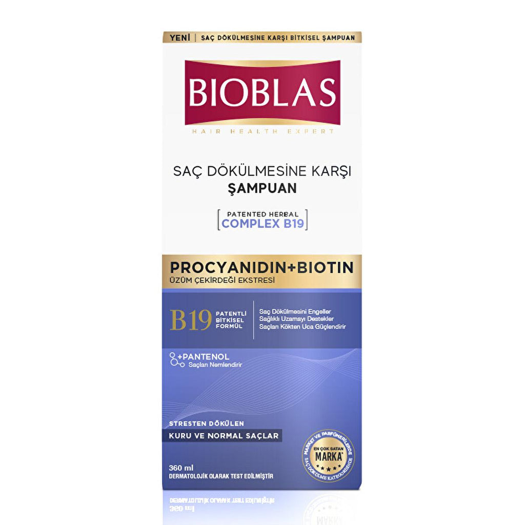 Bioblas Anti-Hair Loss Shampoo with Biotin & Procyanidin - Paraben-Free, Strengthens Hair, 12.18 fl oz