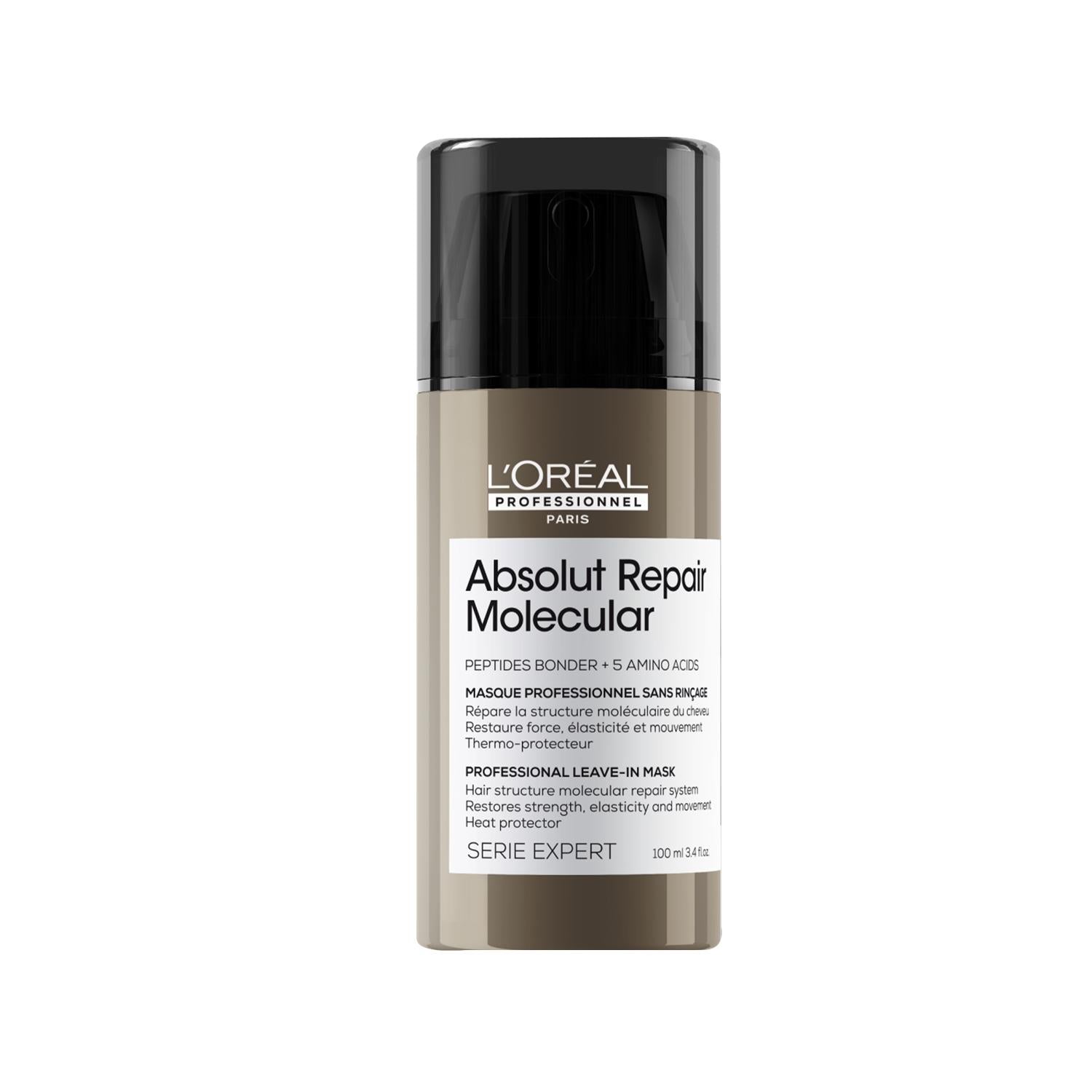 L'Oreal Professionnel Absolut Repair Molecular Leave-In Hair Mask: Intense Damaged Hair Treatment, Non-Rinse Repair for Split Ends, Salon Quality 100ml