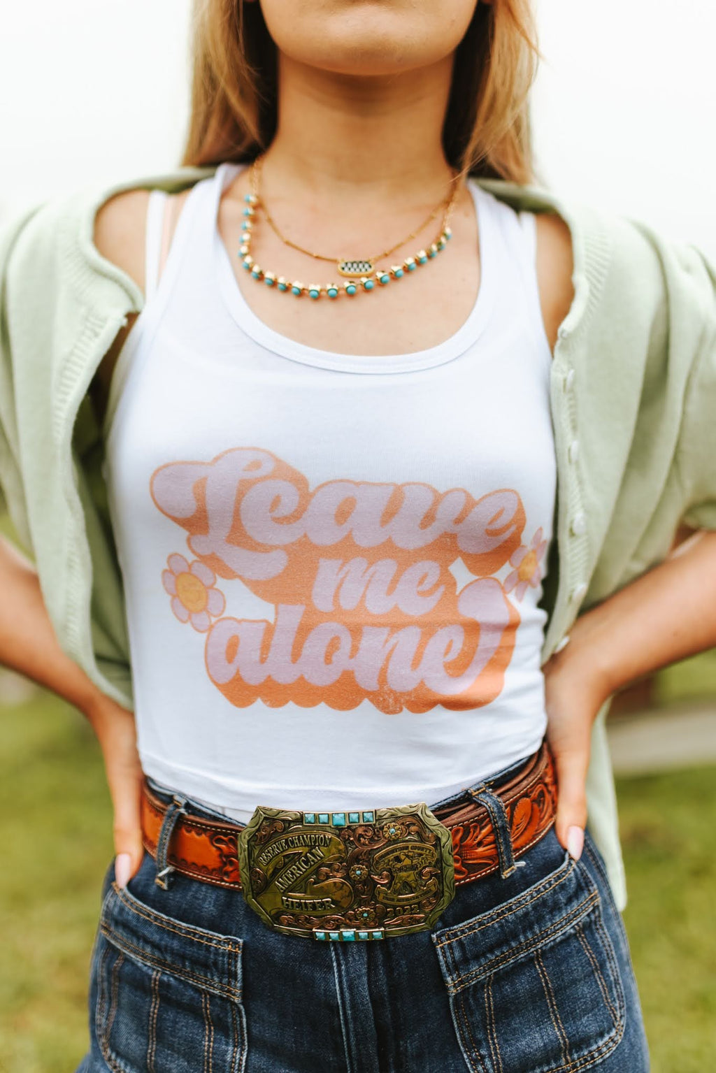 Wild Junkie Leave Me Alone Retro Flower Graphic Tank Top — main product shot