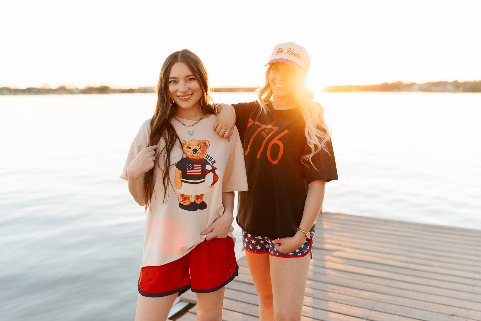 Grace+Emma USA Teddy on Beige Boxy Tee — lifestyle context