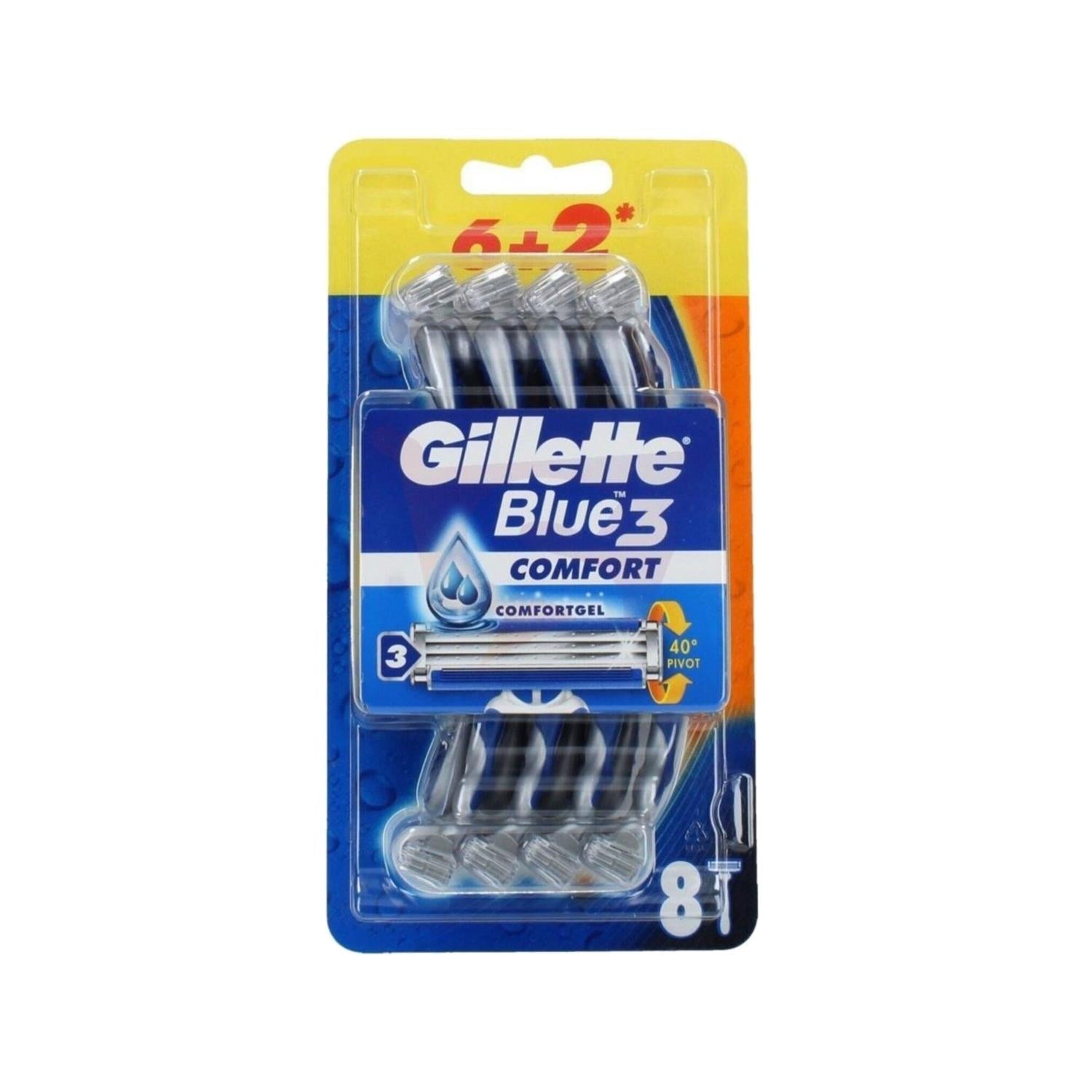 Gillette Blue3 Comfort Disposable Razors for Men - 8 Pack, Smooth Shave, Comfort Design, Travel Friendly