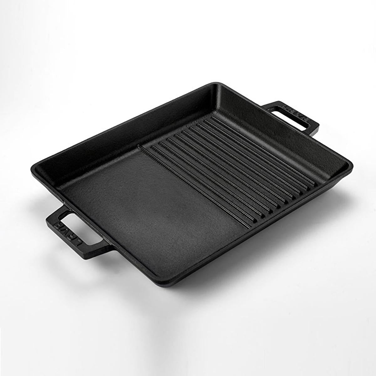 Lava Cast Iron Hybrid Grill Pan - 10x12 Inch Rectangular Enameled Pan for Indoor Stovetop Oven Use, Grill and Fry Simultaneously