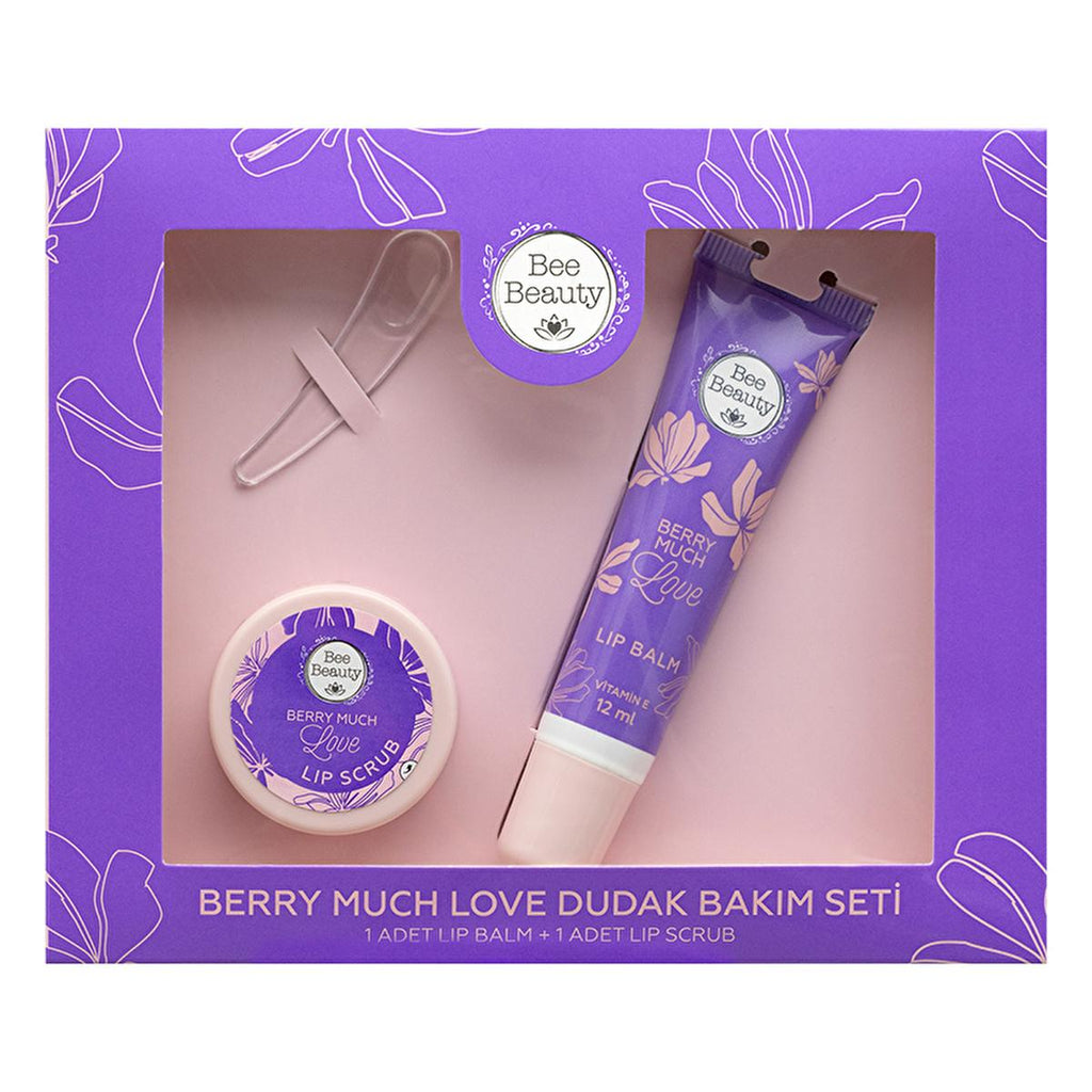 Bee Beauty Berry Much Love: Strawberry Lip Care Set - Exfoliating Lip Scrub & Vitamin E Lip Balm for Dry Lips Treatment