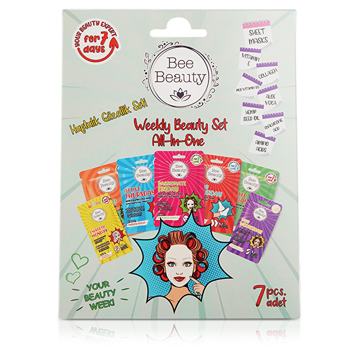 Bee Beauty 7-Day Skincare Mask Set for Face, Hands, and Feet - Comprehensive Facial and Body Care Routine