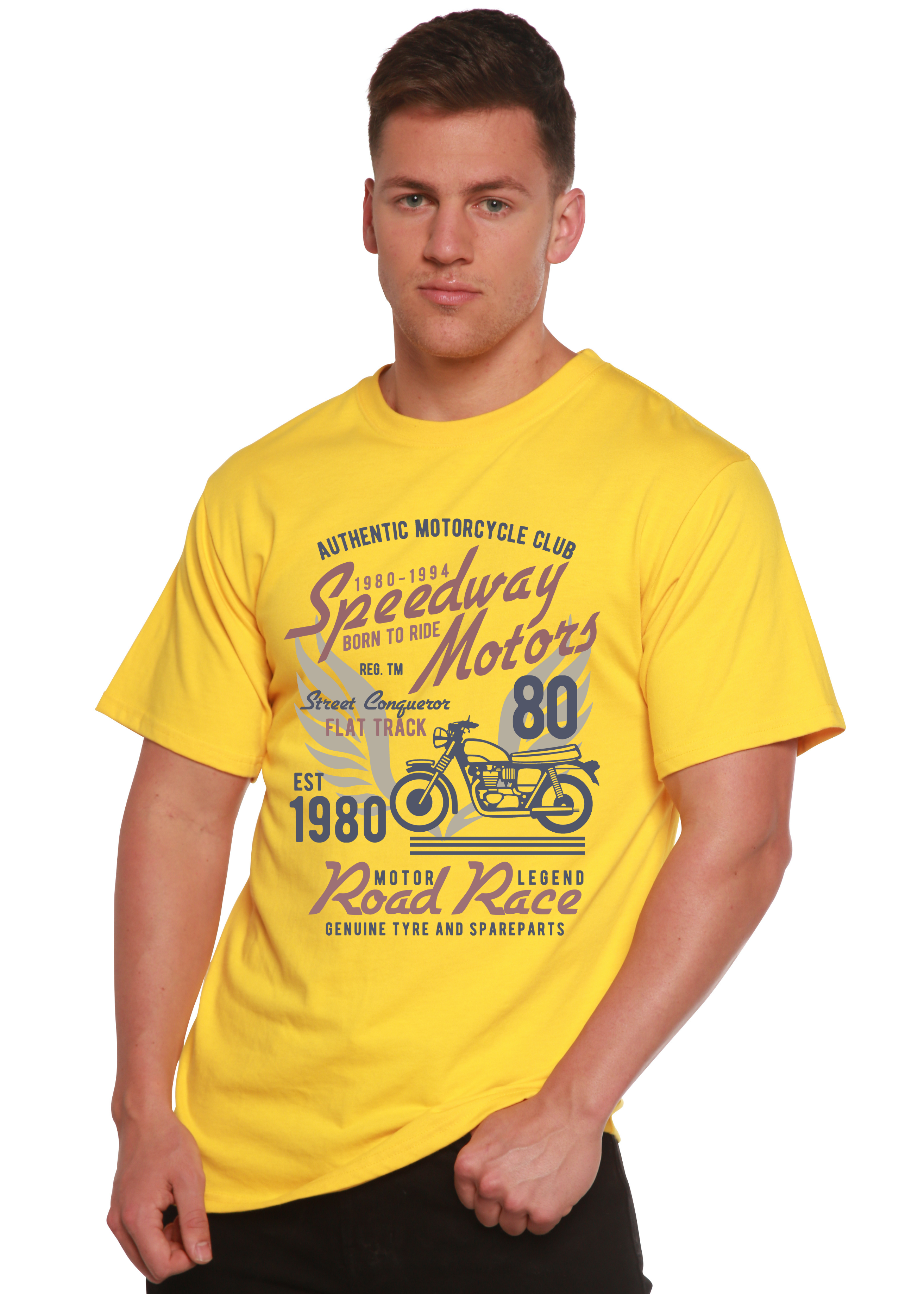 Spun Bamboo Speedway Motor Spun Bamboo® Men's Bamboo Viscose/Organic Cotton Short Sleeve Graphic T-Shirt — detail close-up