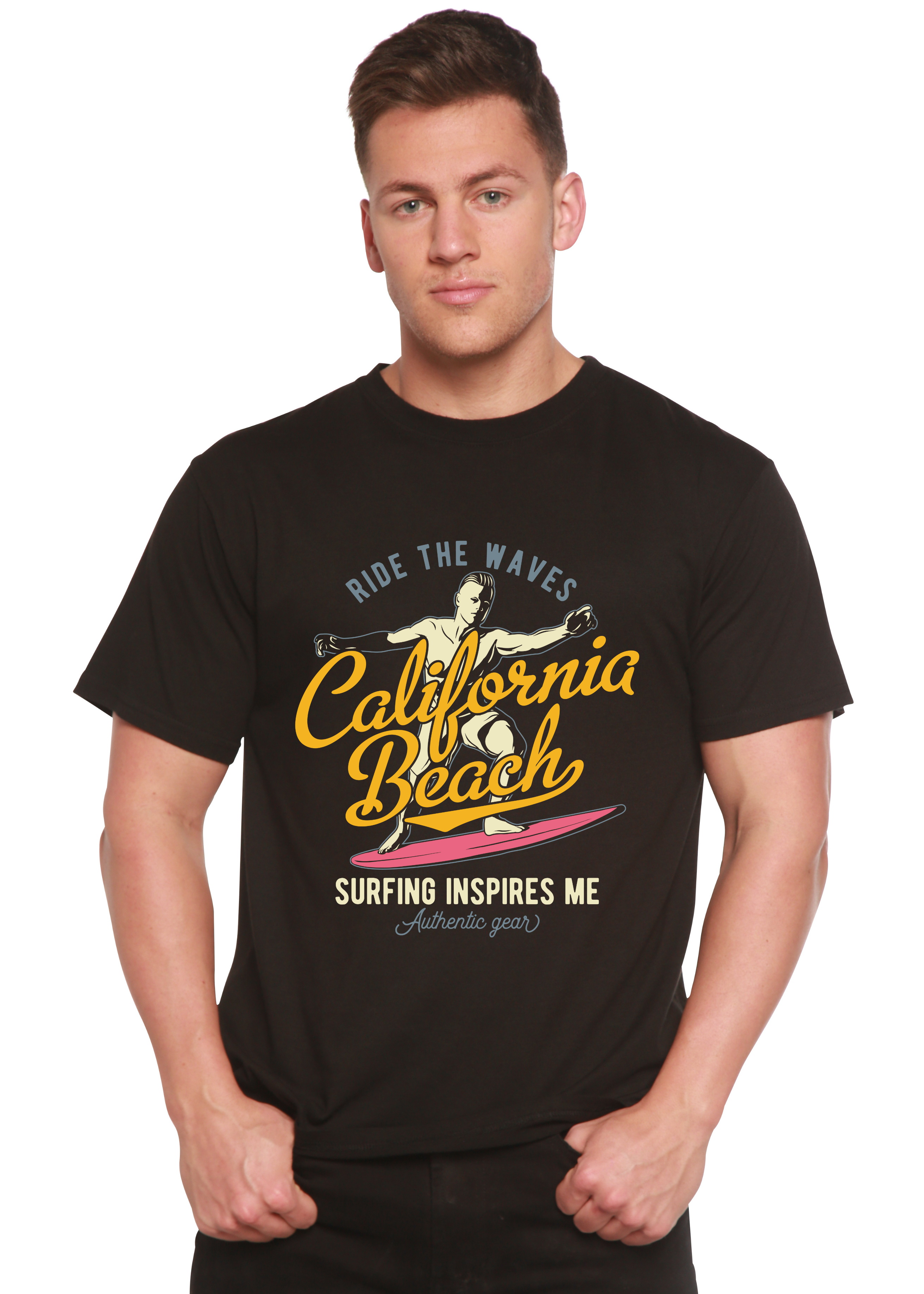 Spun Bamboo California Beach Men's Bamboo Viscose/Organic Cotton Short Sleeve Graphic T-Shirt — lifestyle context