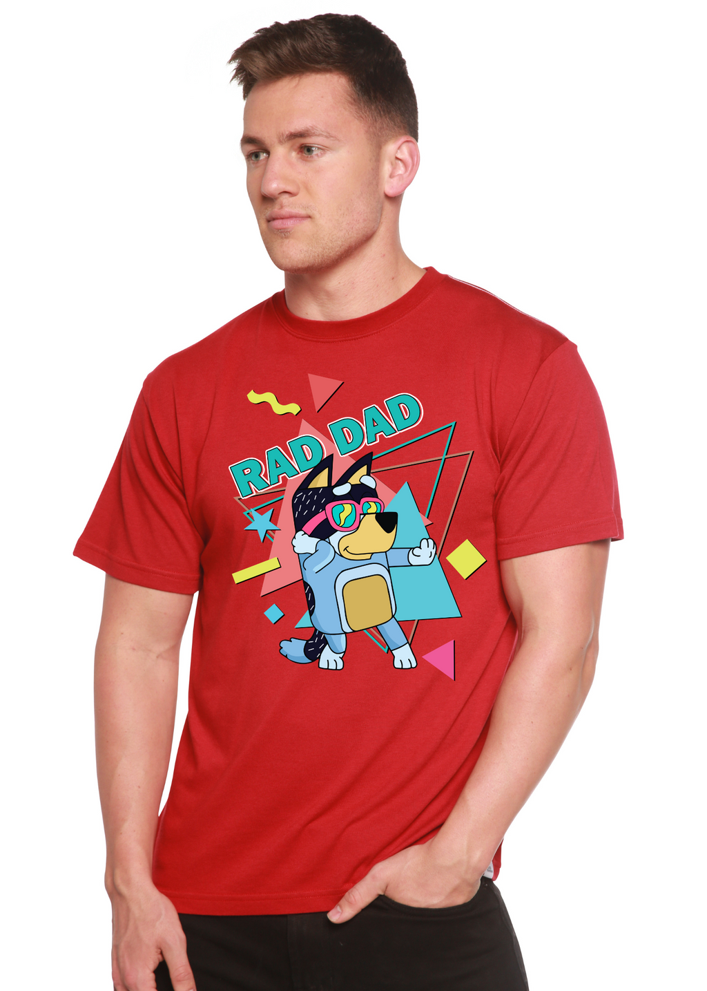 Spun Bamboo Rad Dad Bluey Men's Bamboo Short Sleeve Graphic T-Shirt — alternative angle