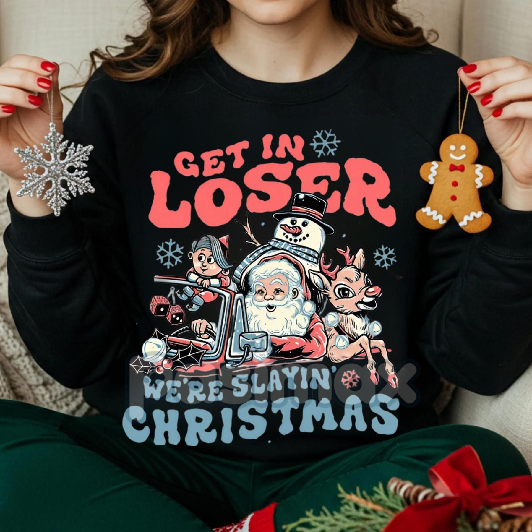 Pasimax Rudolph and Friends Xmas Sweatshirt – Iconic Red Nosed Reindeer Holiday Crewneck — color detail