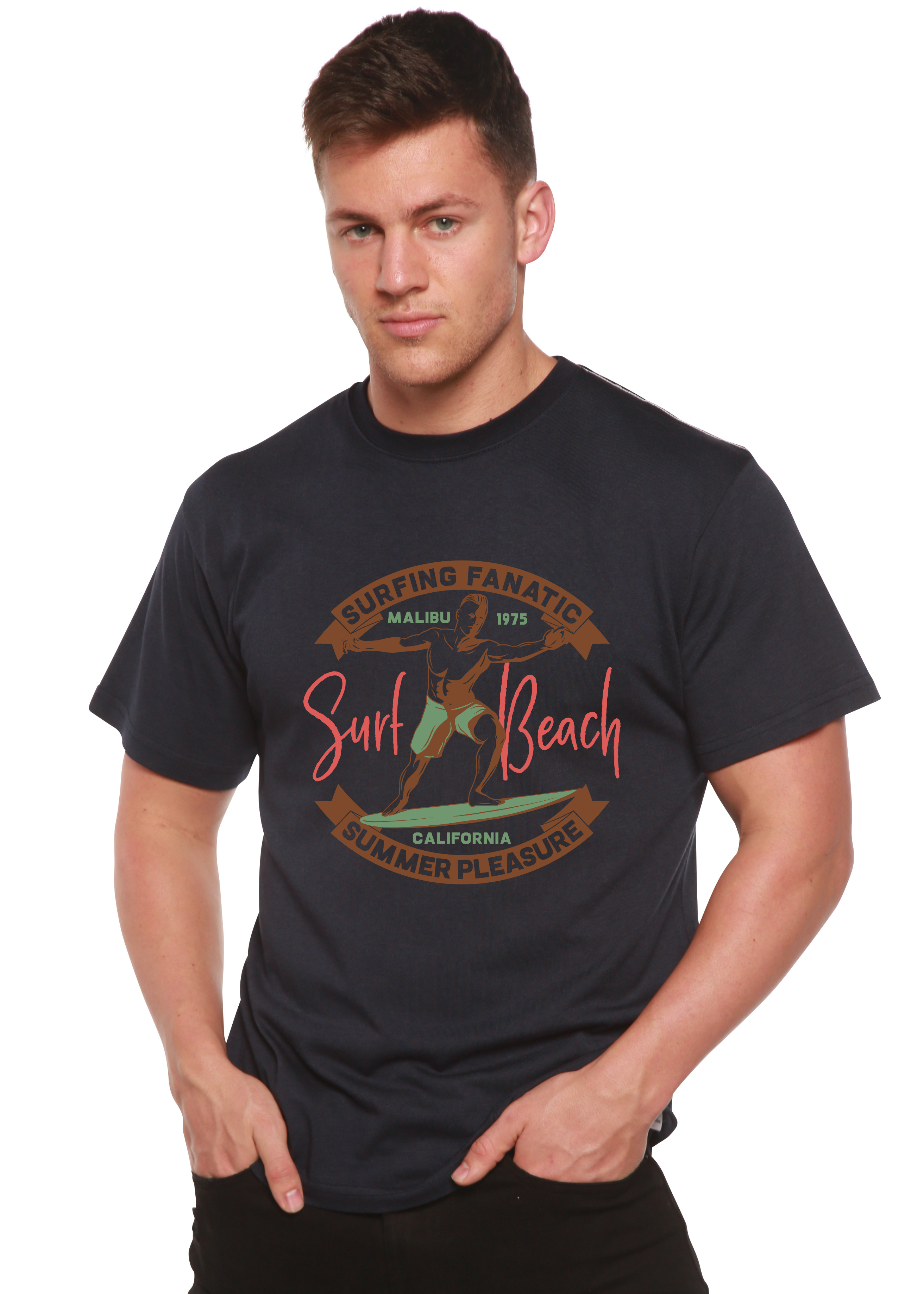 Spun Bamboo Surf Beach Men's Bamboo Viscose/Organic Cotton Short Sleeve Graphic T-Shirt — color detail