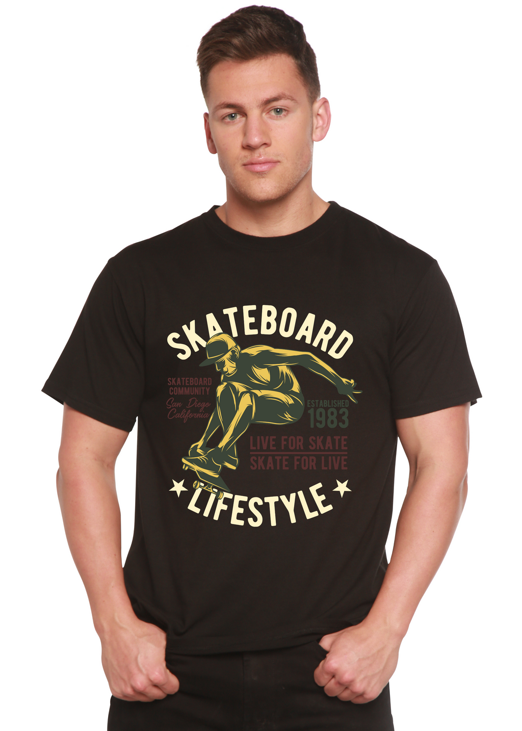 Spun Bamboo Skateboard Lifestyle Men's Bamboo Viscose/Organic Cotton Short Sleeve Graphic T-Shirt — color detail