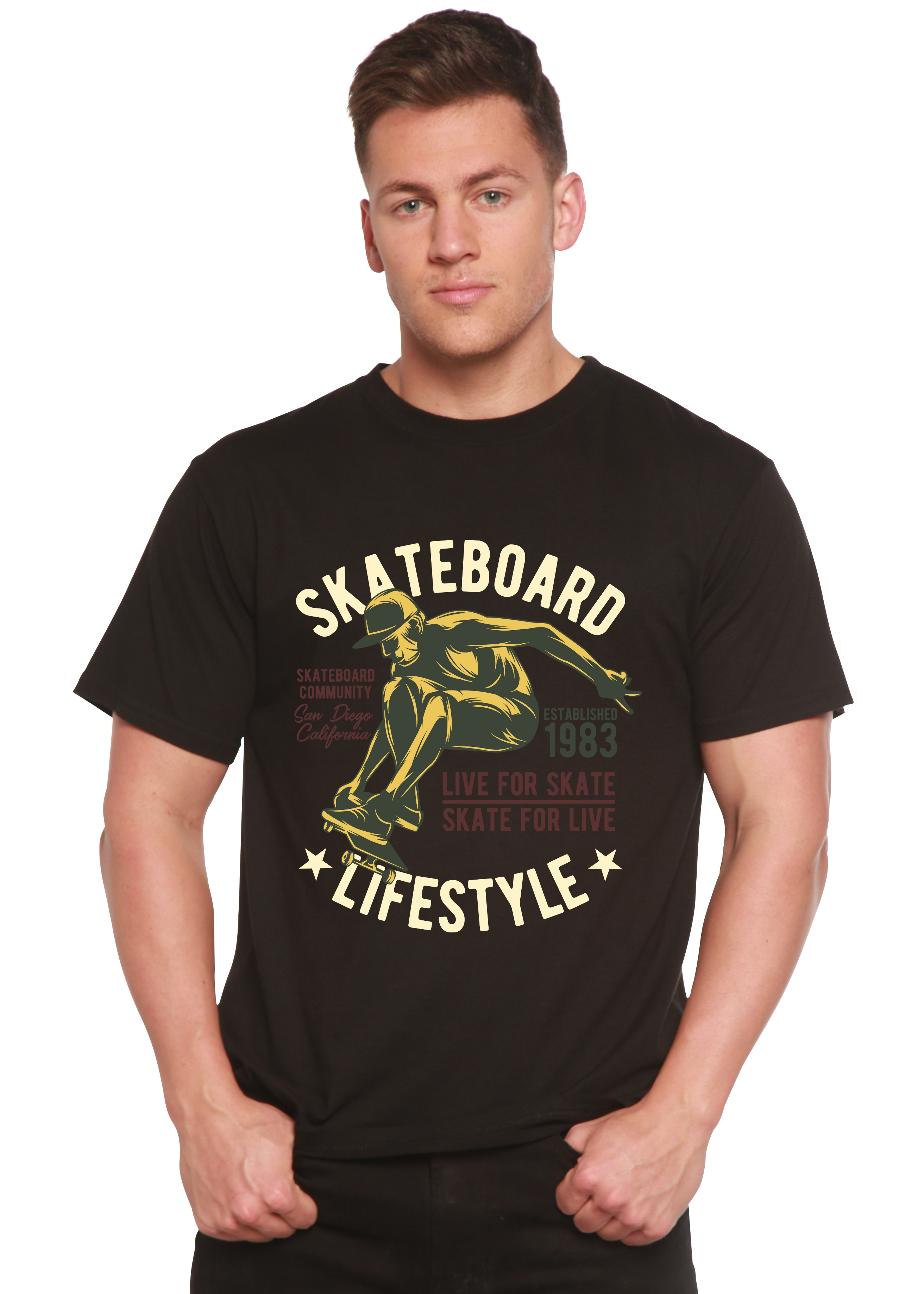 Spun Bamboo Skateboard Lifestyle Men's Bamboo Viscose/Organic Cotton Short Sleeve Graphic T-Shirt — color detail