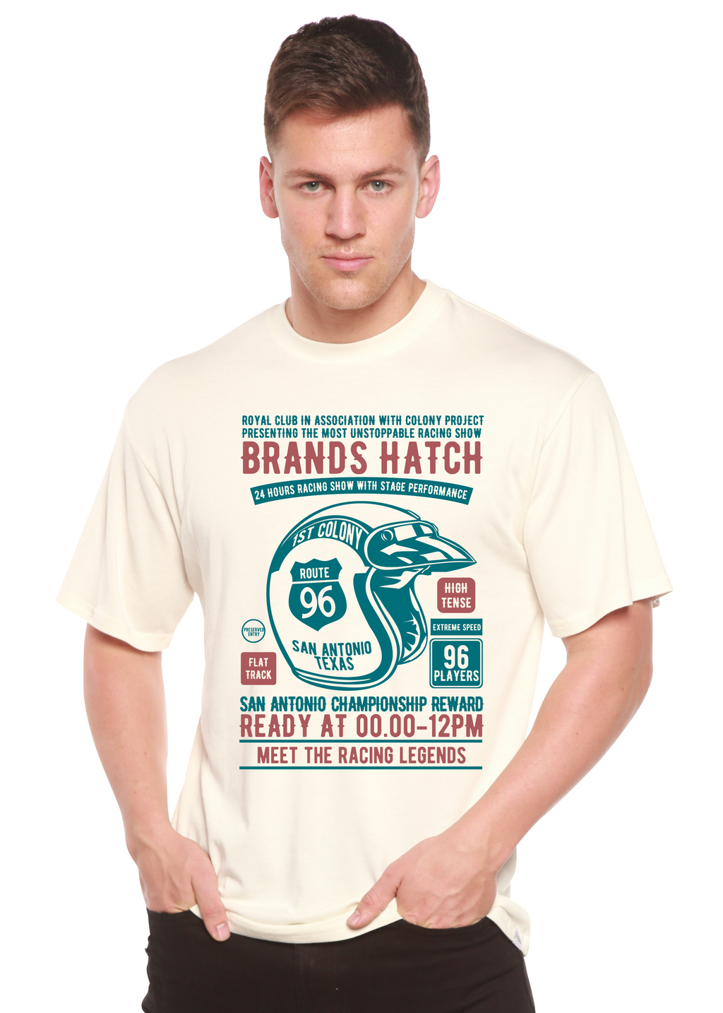 Spun Bamboo Brands Hatch Men's Bamboo Viscose/Organic Cotton Short Sleeve Graphic T-Shirt — detail close-up