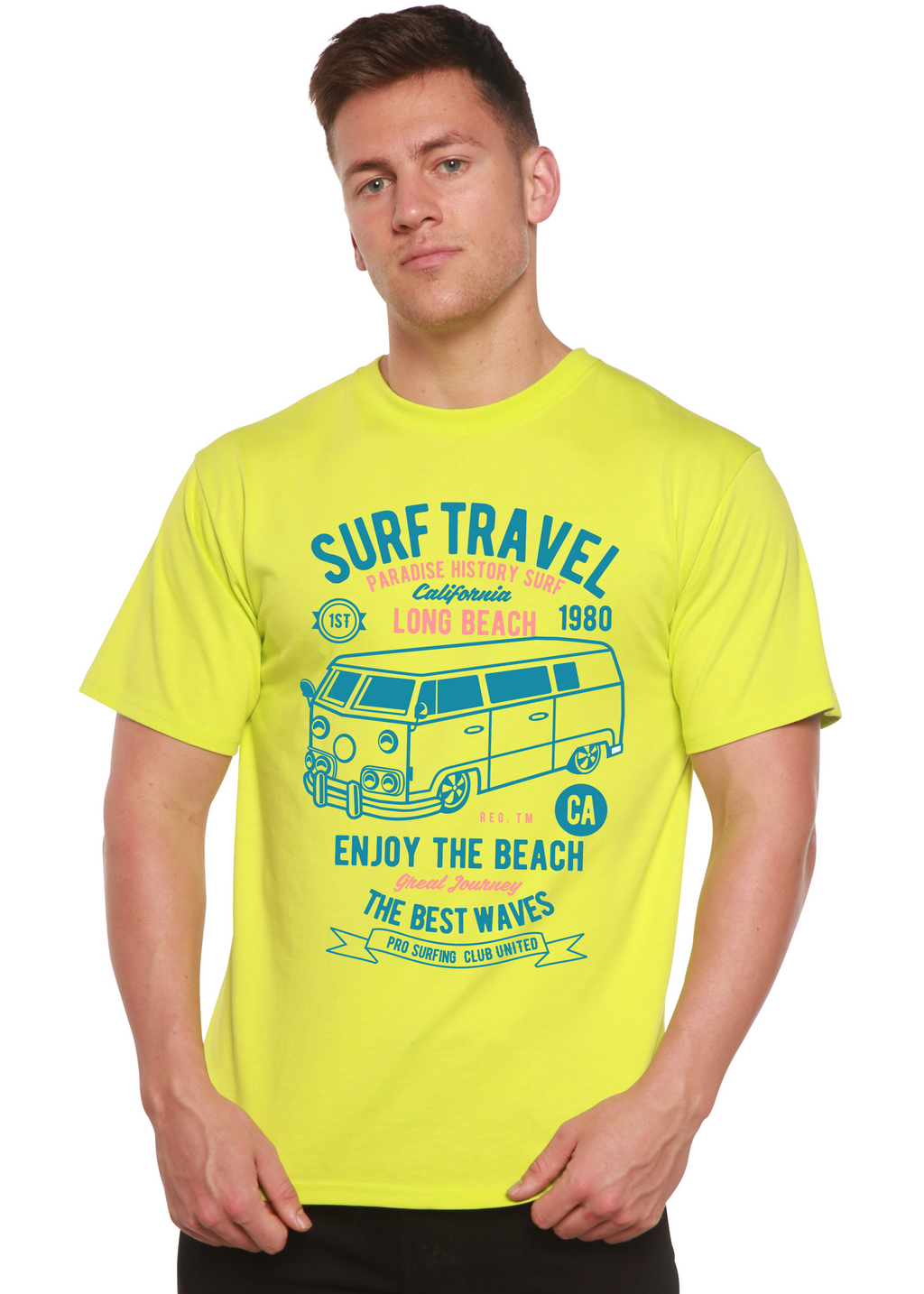Spun Bamboo Surf Travel Spun Bamboo® Men's Bamboo Viscose/Organic Cotton Short Sleeve Graphic T-Shirt — detail close-up