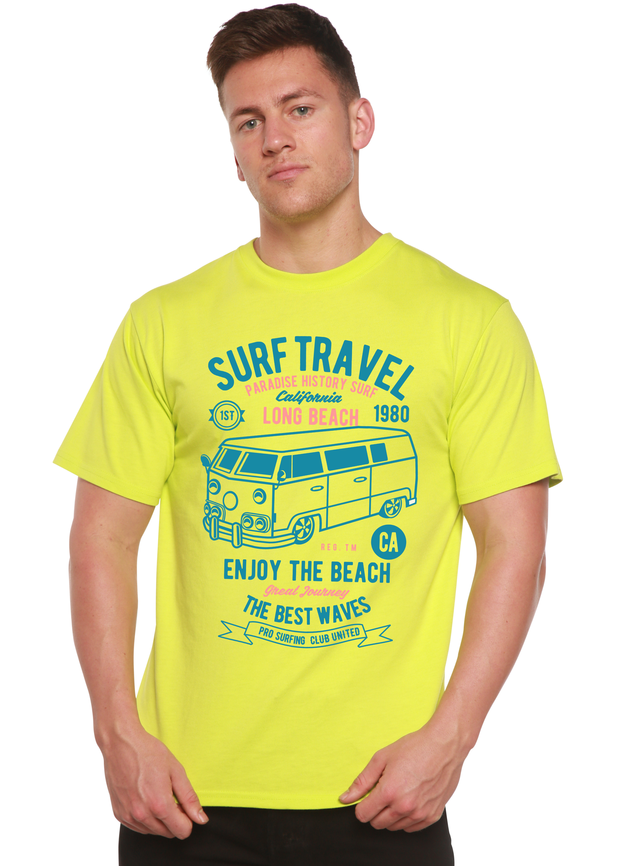 Spun Bamboo Surf Travel Spun Bamboo® Men's Bamboo Viscose/Organic Cotton Short Sleeve Graphic T-Shirt — detail close-up