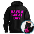 Pasimax "Have A Great Day" Middle Finger Hoodie — detail close-up