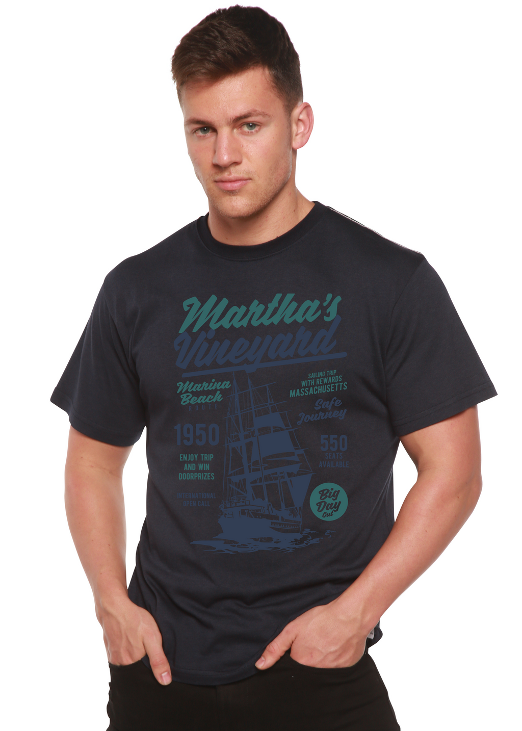 Spun Bamboo Martha's vineyard Men's Bamboo Viscose/Organic Cotton Short Sleeve Graphic T-Shirt — color detail