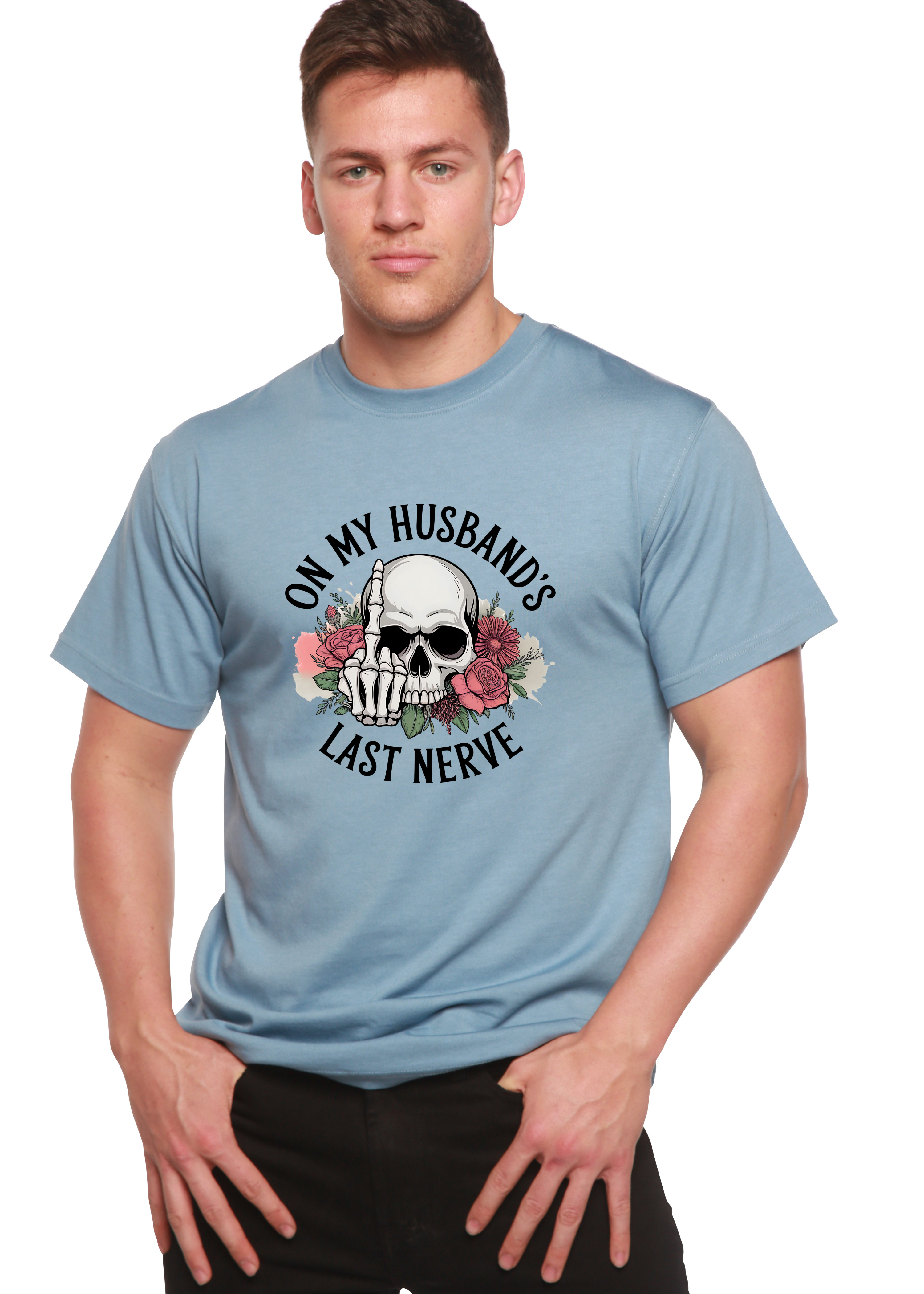 Spun Bamboo On My Husbands Last Nerve Sublimation Unisex Bamboo/Cotton Graphic T-Shirt — side view