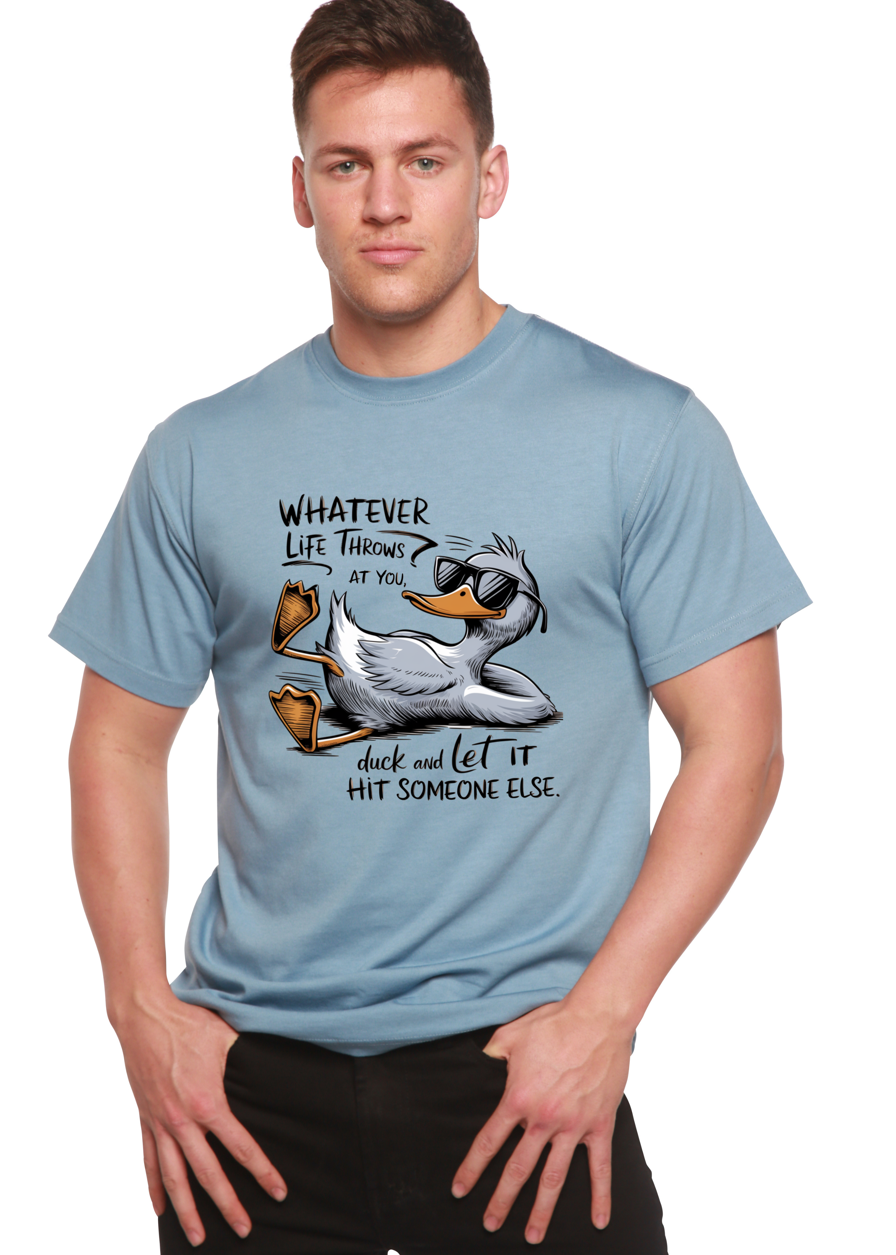 Spun Bamboo Whatever Life Throws at You Funny Unisex Bamboo/Cotton Graphic T-Shirt — in-use photo