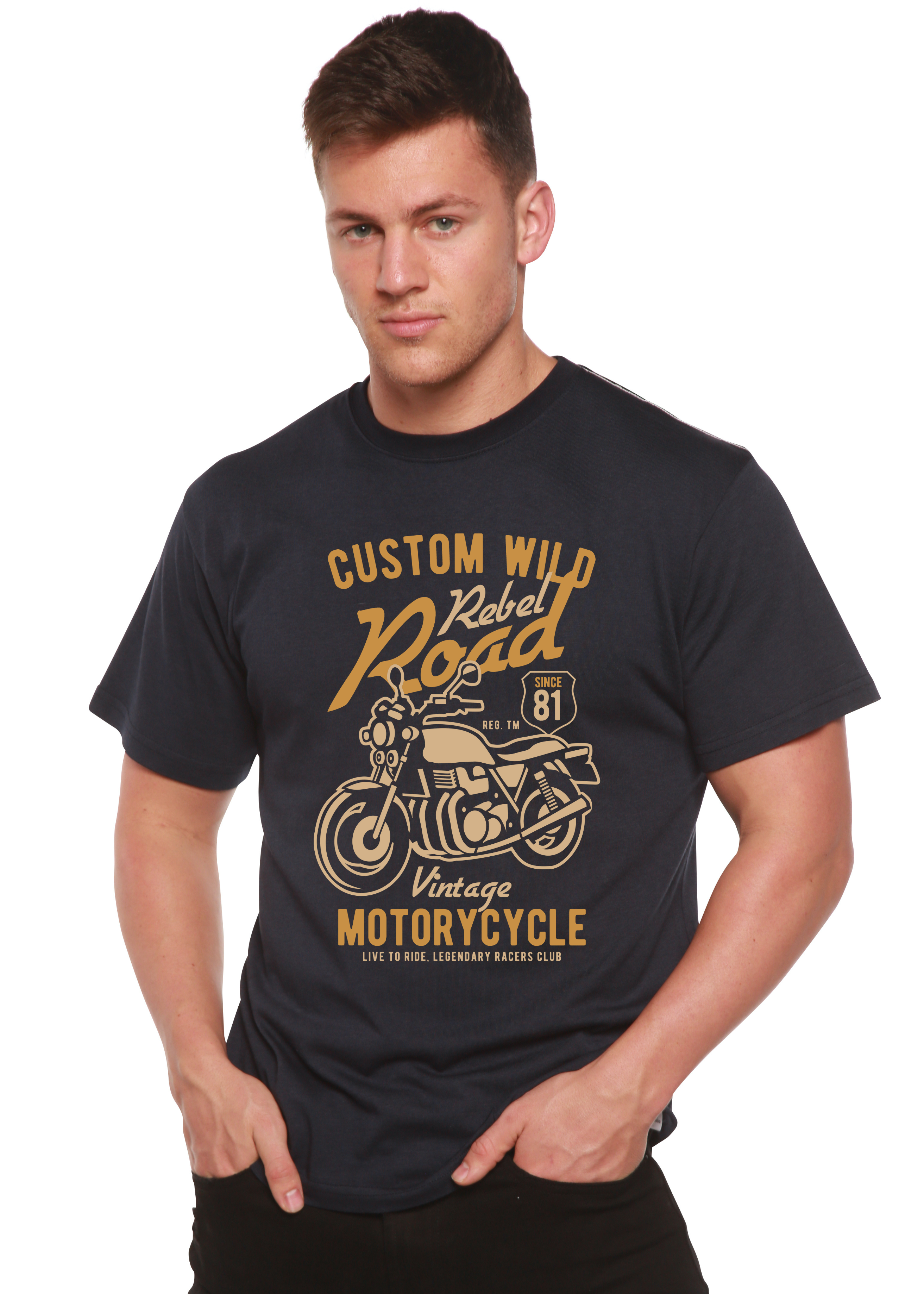 Spun Bamboo Custom Wild Men's Bamboo Viscose/Organic Cotton Short Sleeve Graphic T-Shirt — detail close-up