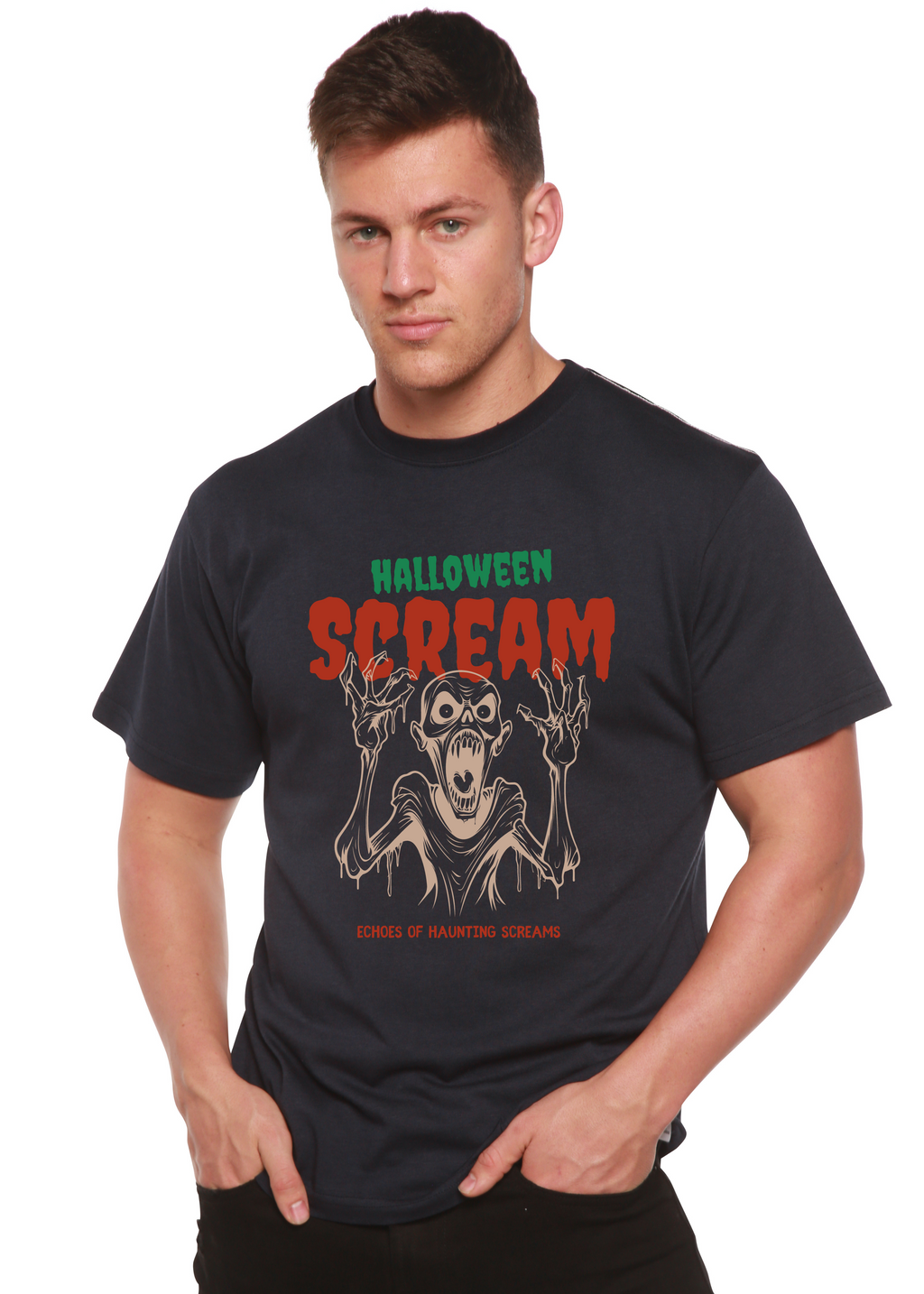 Spun Bamboo Halloween Scream Men's Bamboo Viscose/Organic Cotton Short Sleeve Graphic T-Shirt — color detail