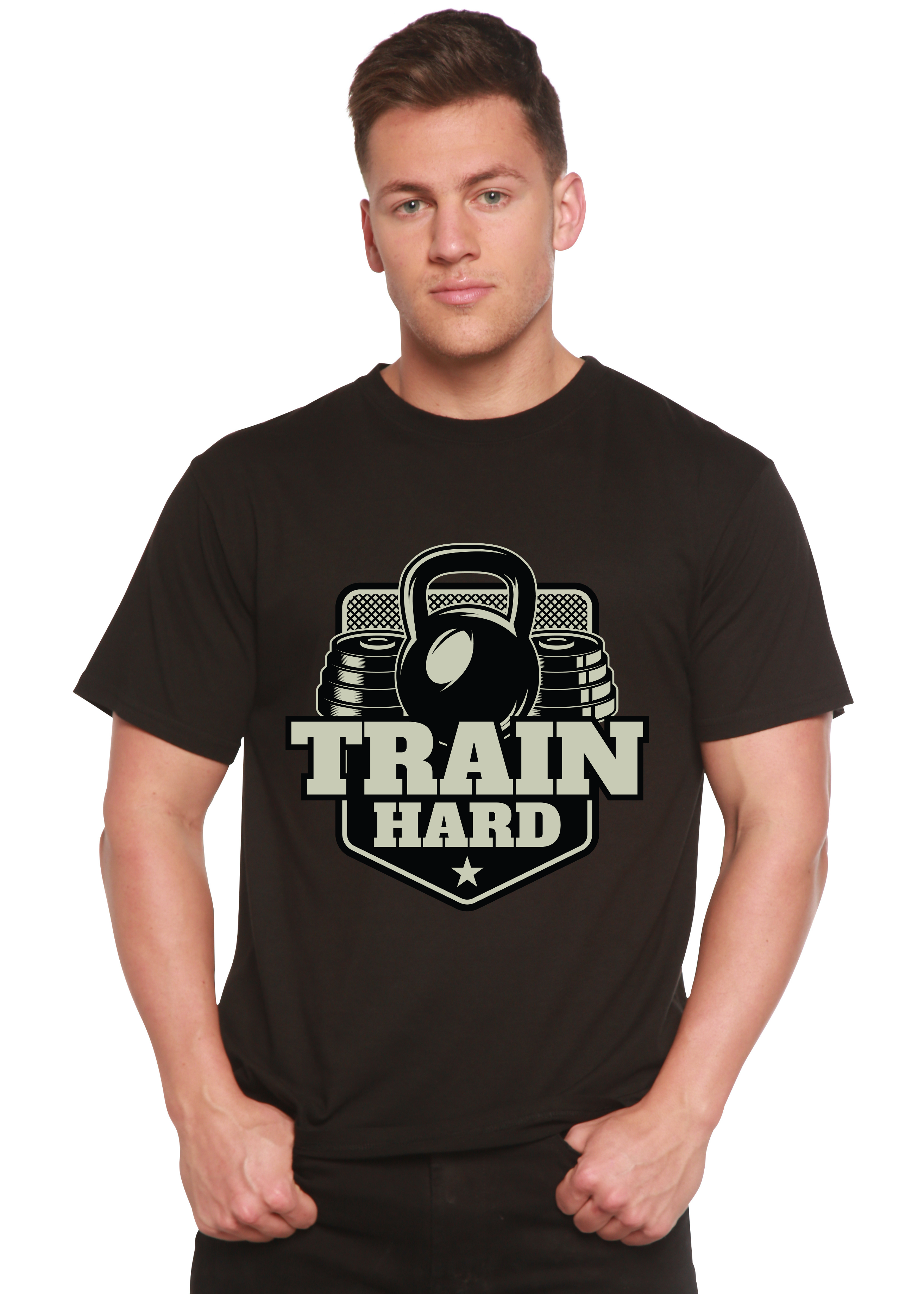 Spun Bamboo Train Hard Men's Bamboo Viscose/Organic Cotton Short Sleeve Graphic T-Shirt — color detail