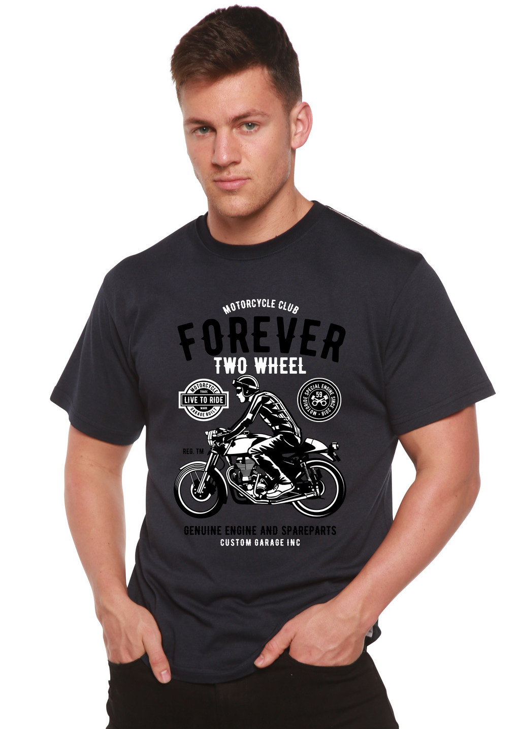 Spun Bamboo Forever Two Wheel Men's Bamboo Viscose/Organic Cotton Short Sleeve Graphic T-Shirt — color detail
