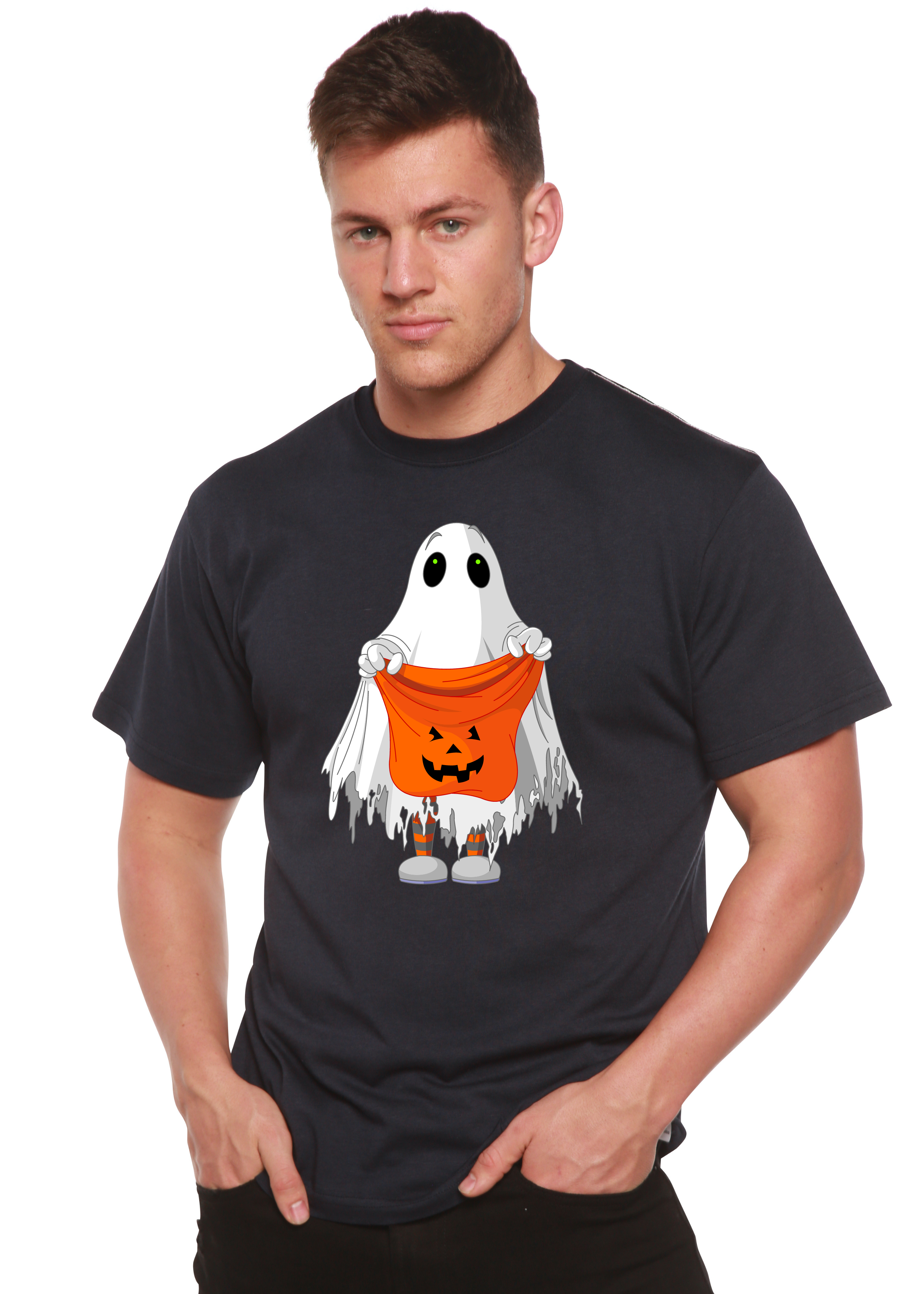 Spun Bamboo Boo Halloween Men's Bamboo Viscose/Organic Cotton Short Sleeve Graphic T-Shirt — color detail
