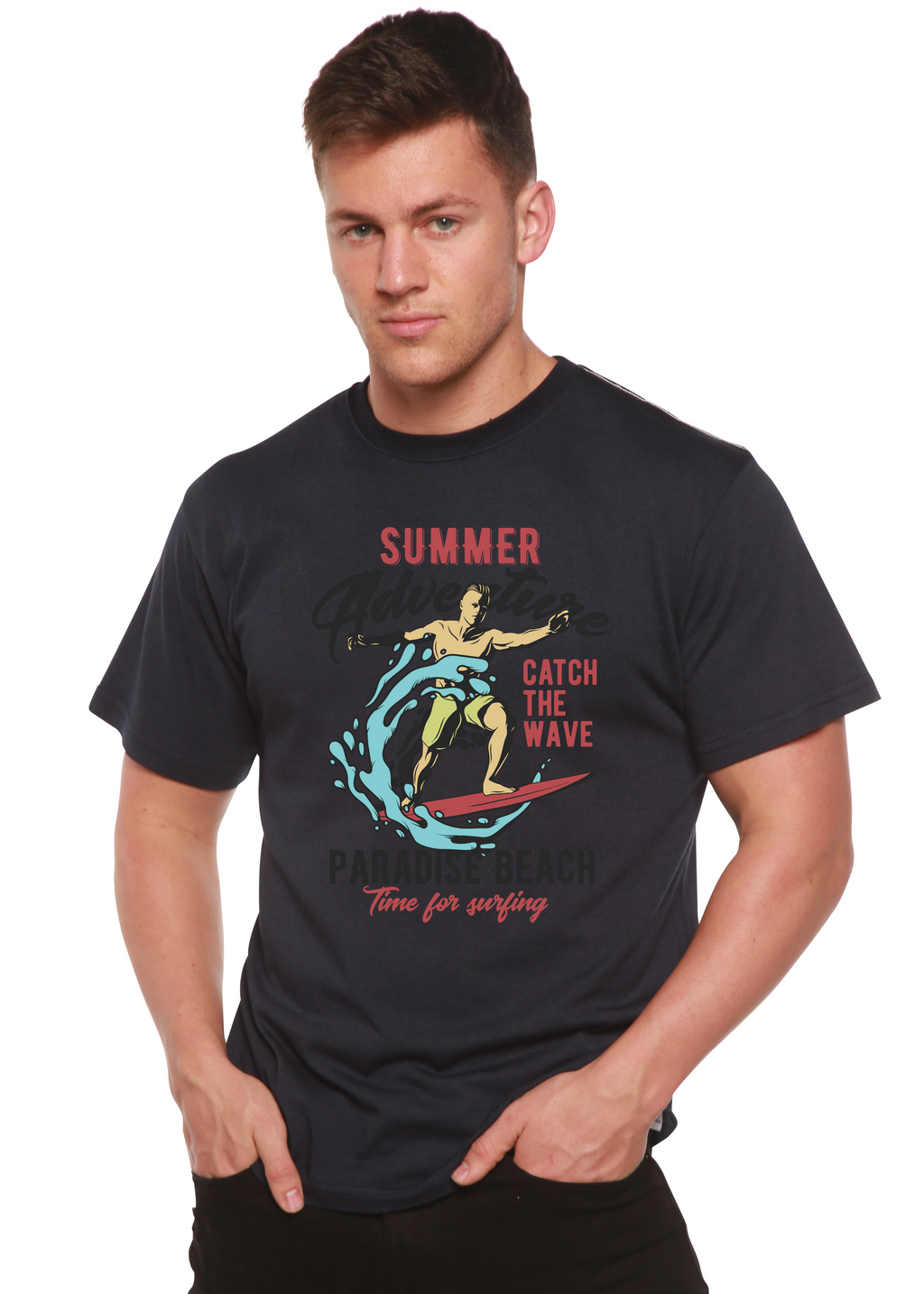 Spun Bamboo Catch The Wave Men's Bamboo Viscose/Organic Cotton Short Sleeve Graphic T-Shirt — color detail