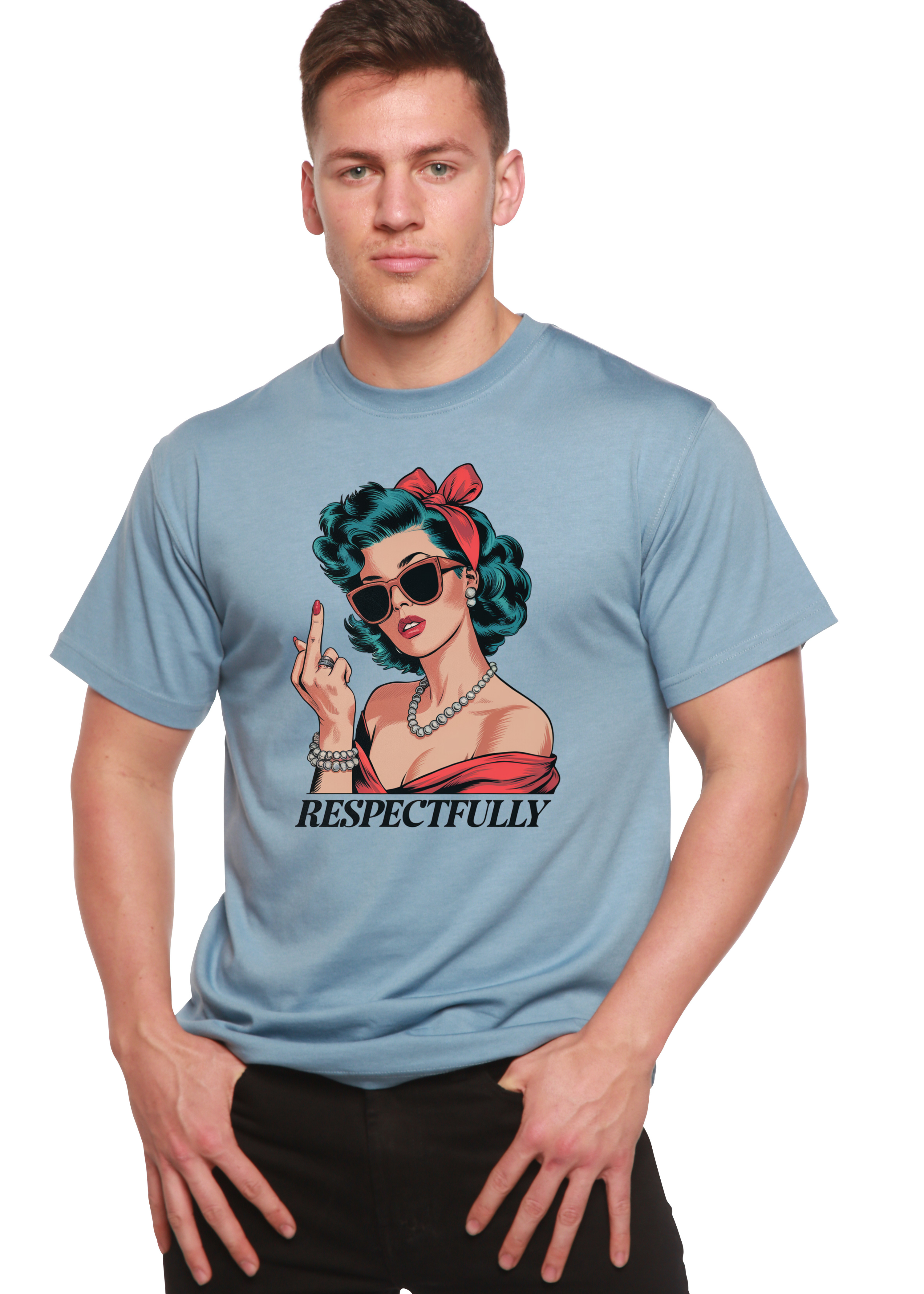 Spun Bamboo Respectfully Middle Finger Unisex Bamboo/Cotton Graphic T-Shirt — color detail