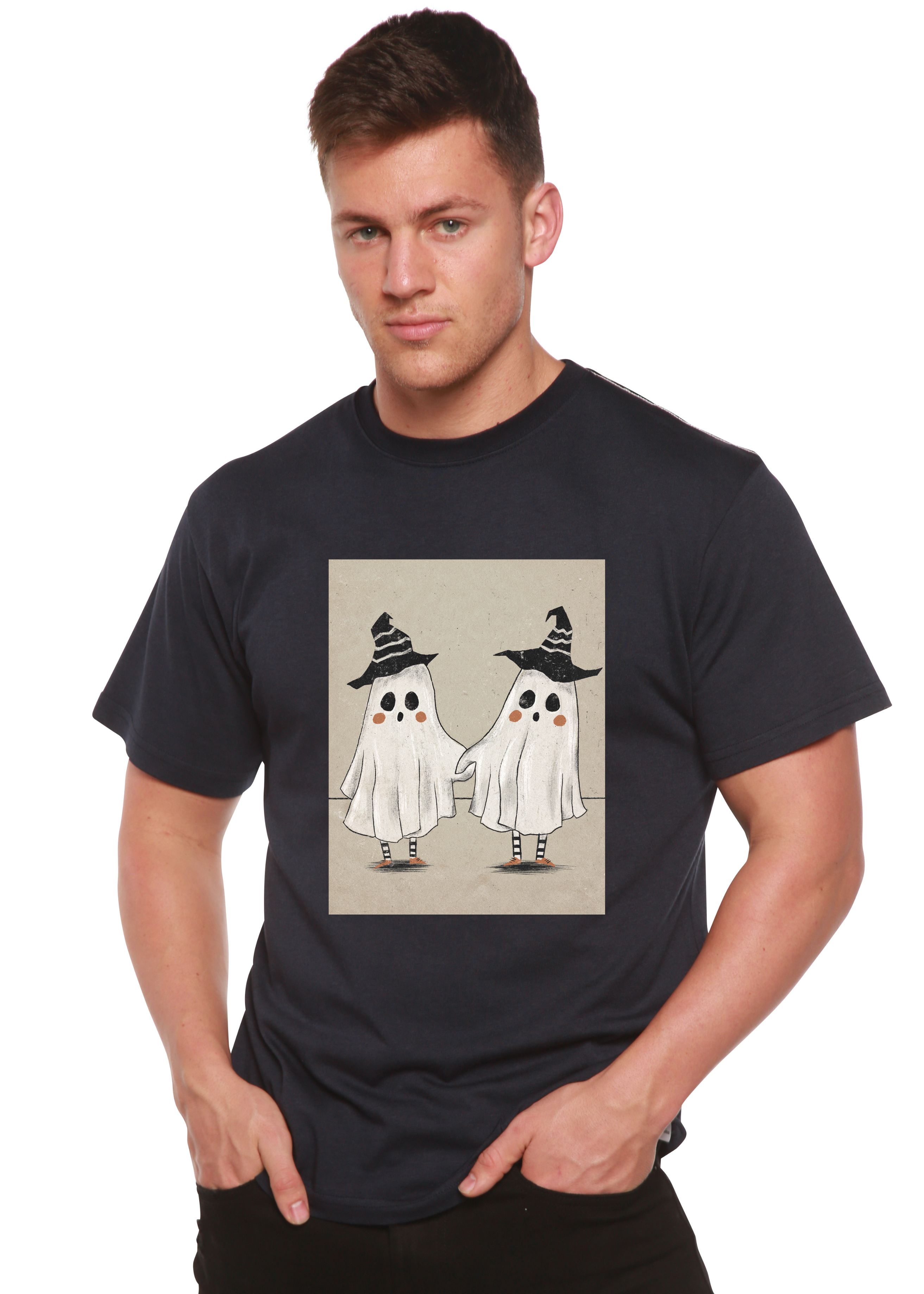 Spun Bamboo Cute Ghost Men's Bamboo Viscose/Organic Cotton Short Sleeve Graphic T-Shirt — color detail