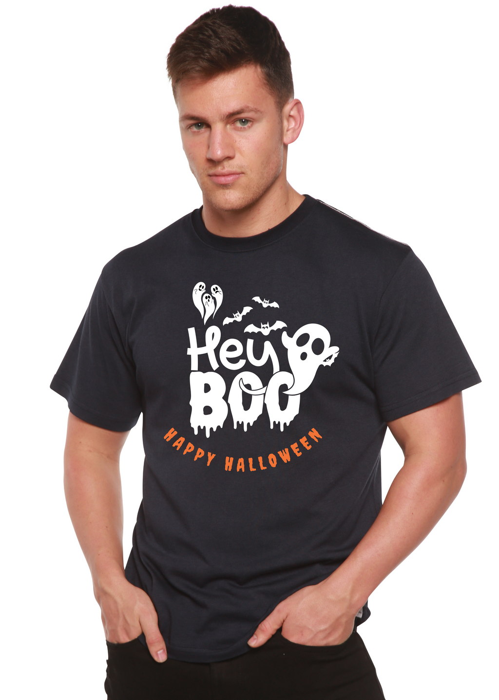 Spun Bamboo Hey Boo Men's Bamboo Viscose/Organic Cotton Short Sleeve Graphic T-Shirt — color detail