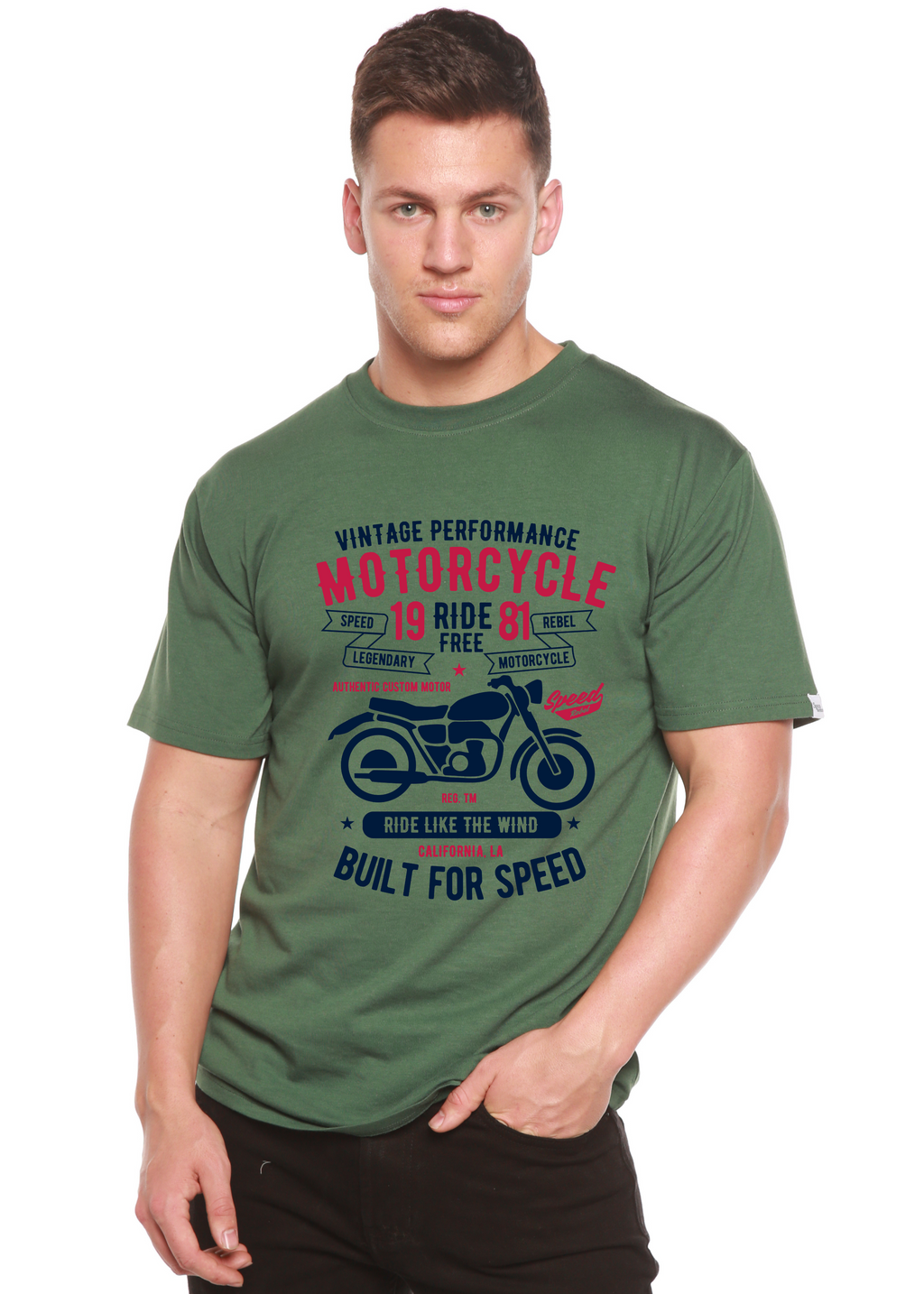 Spun Bamboo Motorcycle Ride Free Men's Bamboo Viscose/Organic Cotton Short Sleeve Graphic T-Shirt — color detail