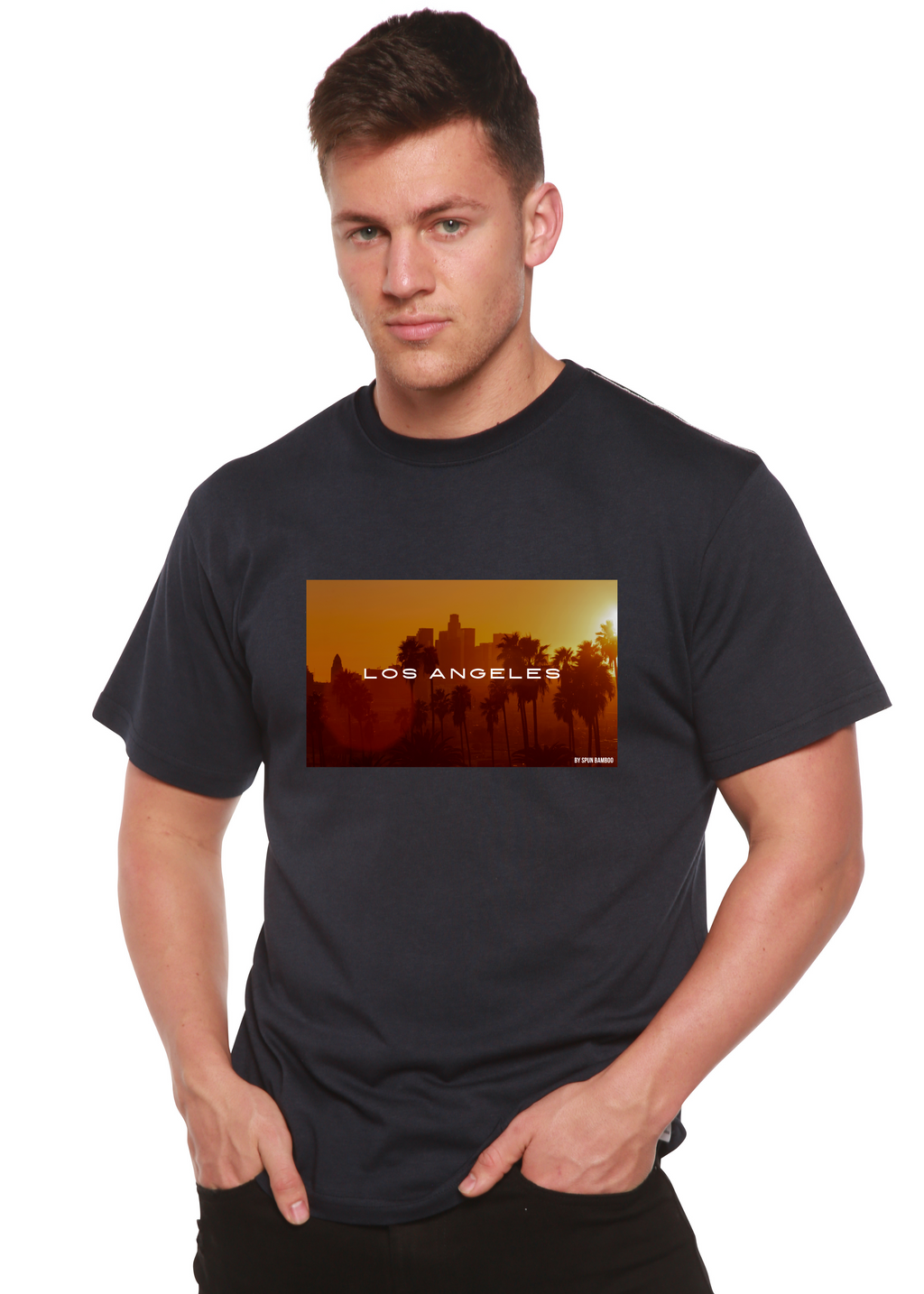 Spun Bamboo Los Angeles Unisex Bamboo Viscose/Organic Cotton Short Sleeve Graphic T-Shirt — feature highlight