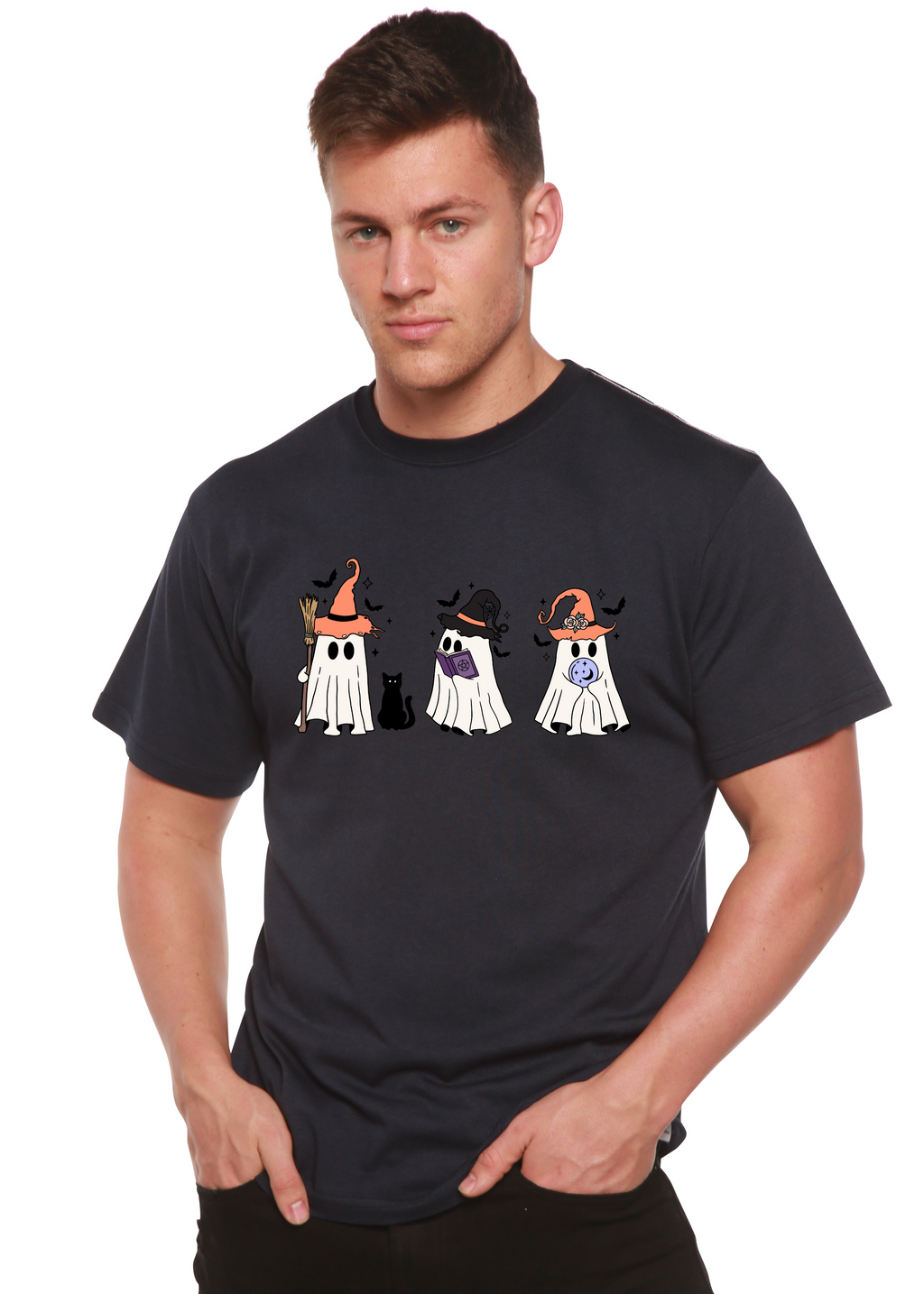Spun Bamboo Halloween Boo Men's Bamboo Viscose/Organic Cotton Short Sleeve Graphic T-Shirt — color detail