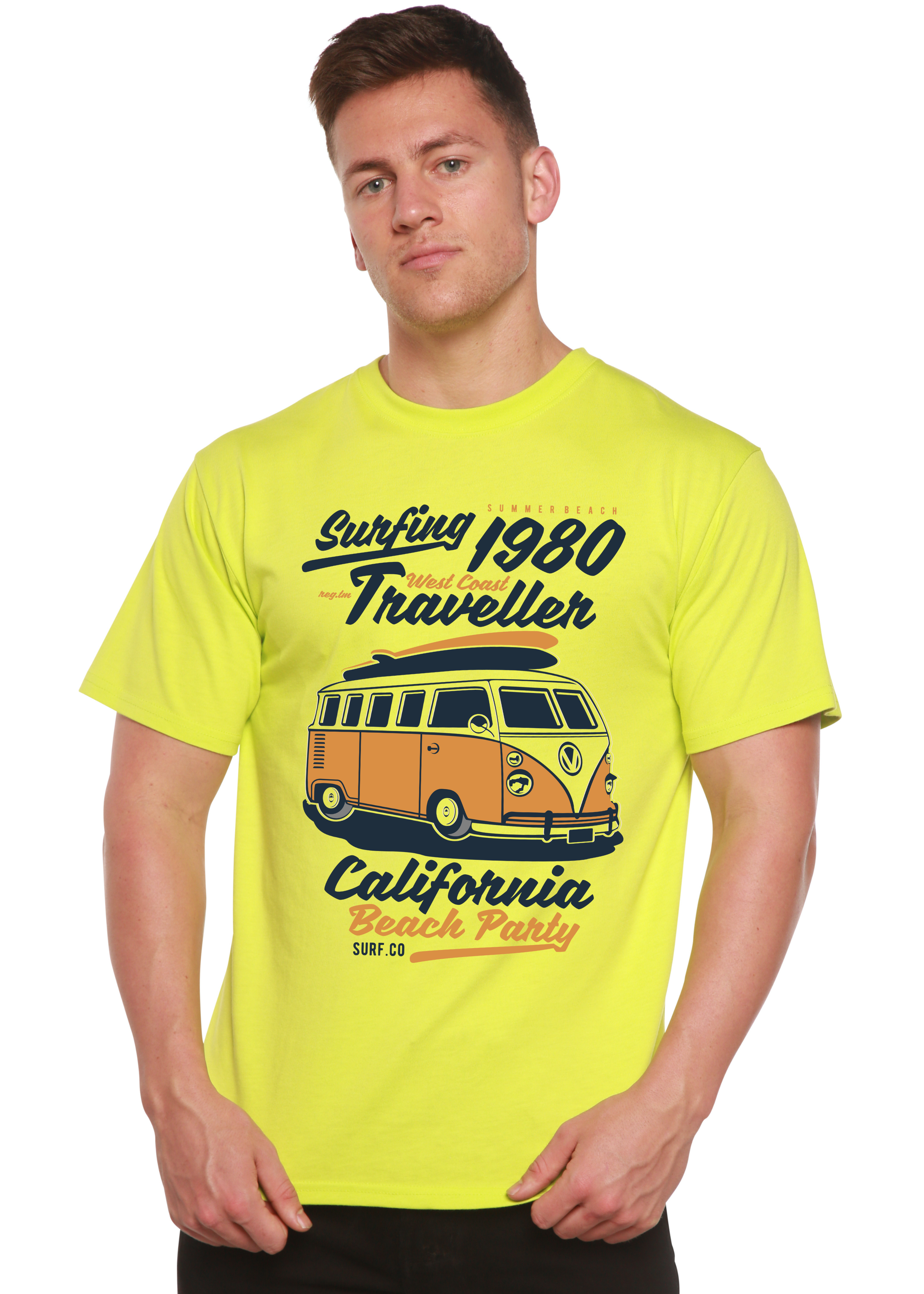 Spun Bamboo Surfing 1980 Spun Bamboo® Men's Bamboo Viscose/Organic Cotton Short Sleeve Graphic T-Shirt — in-use photo