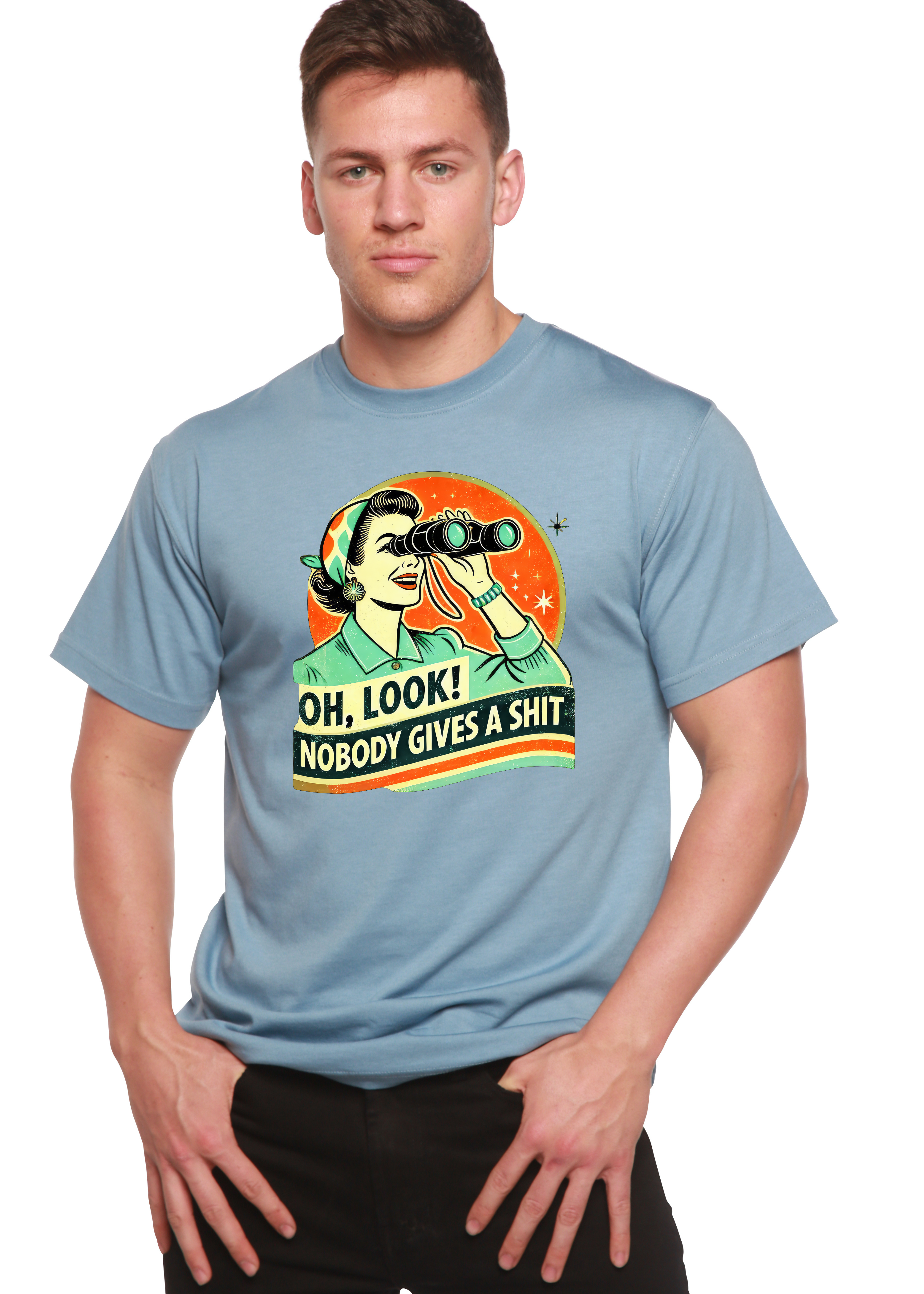 Spun Bamboo Funny Retro Woman Unisex Bamboo/Cotton Graphic T-Shirt — comparison shot