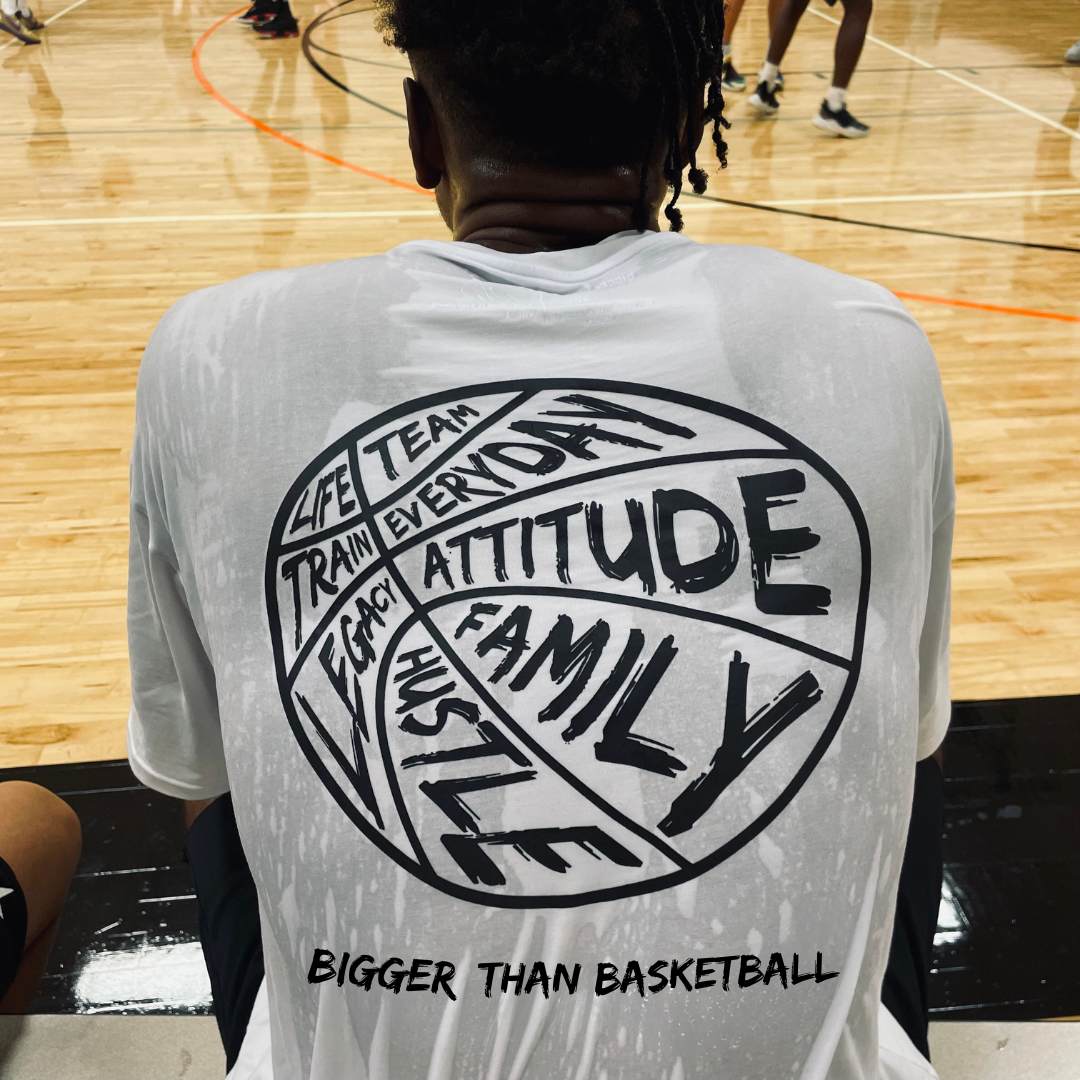Bigger Than Basketball Bigger Than Basketball - T-Shirt - White — Bigger Than Basketball branding close-up