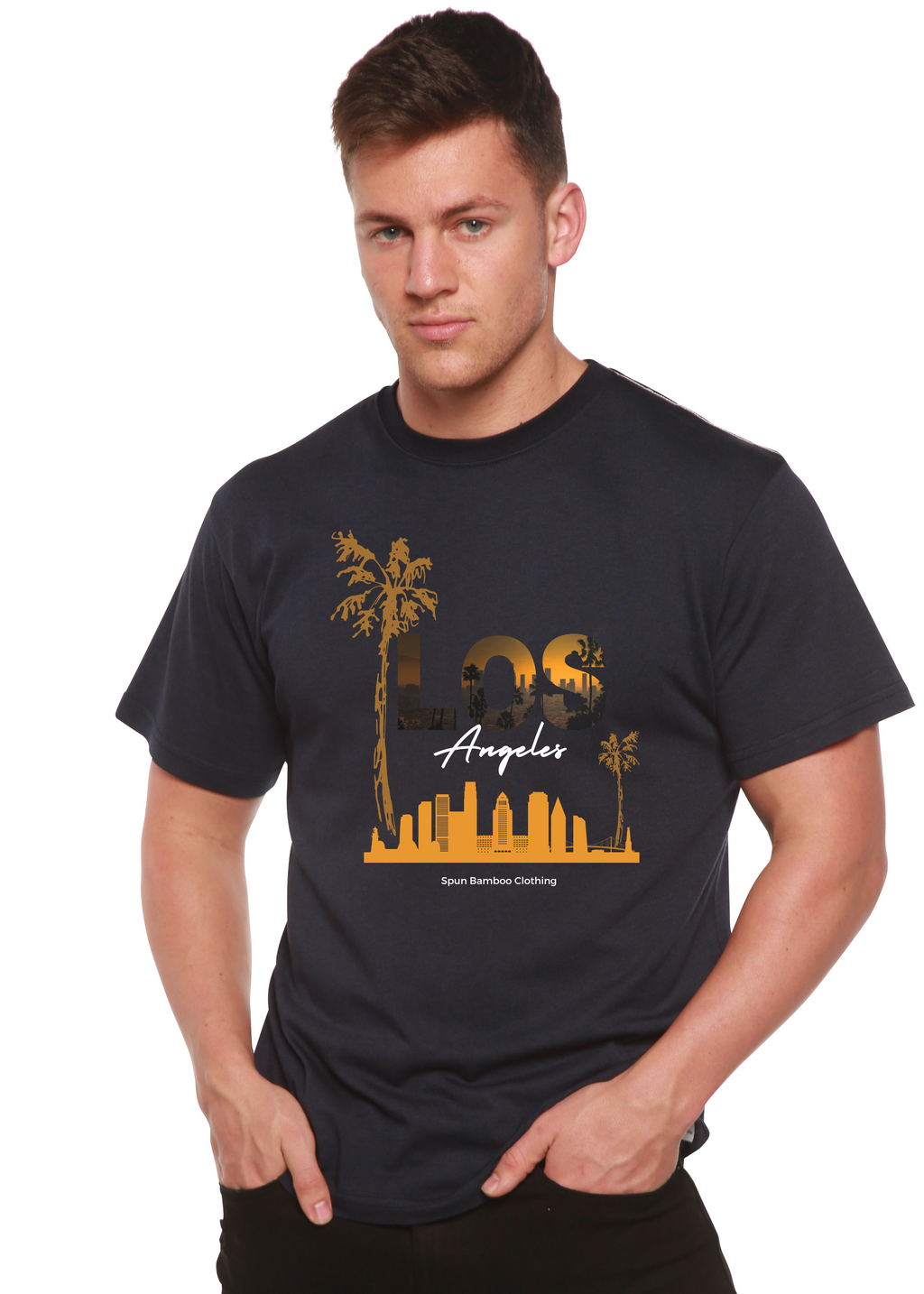 Spun Bamboo Los Angeles Unisex Bamboo Viscose/Organic Cotton Short Sleeve Graphic T-Shirt — feature highlight