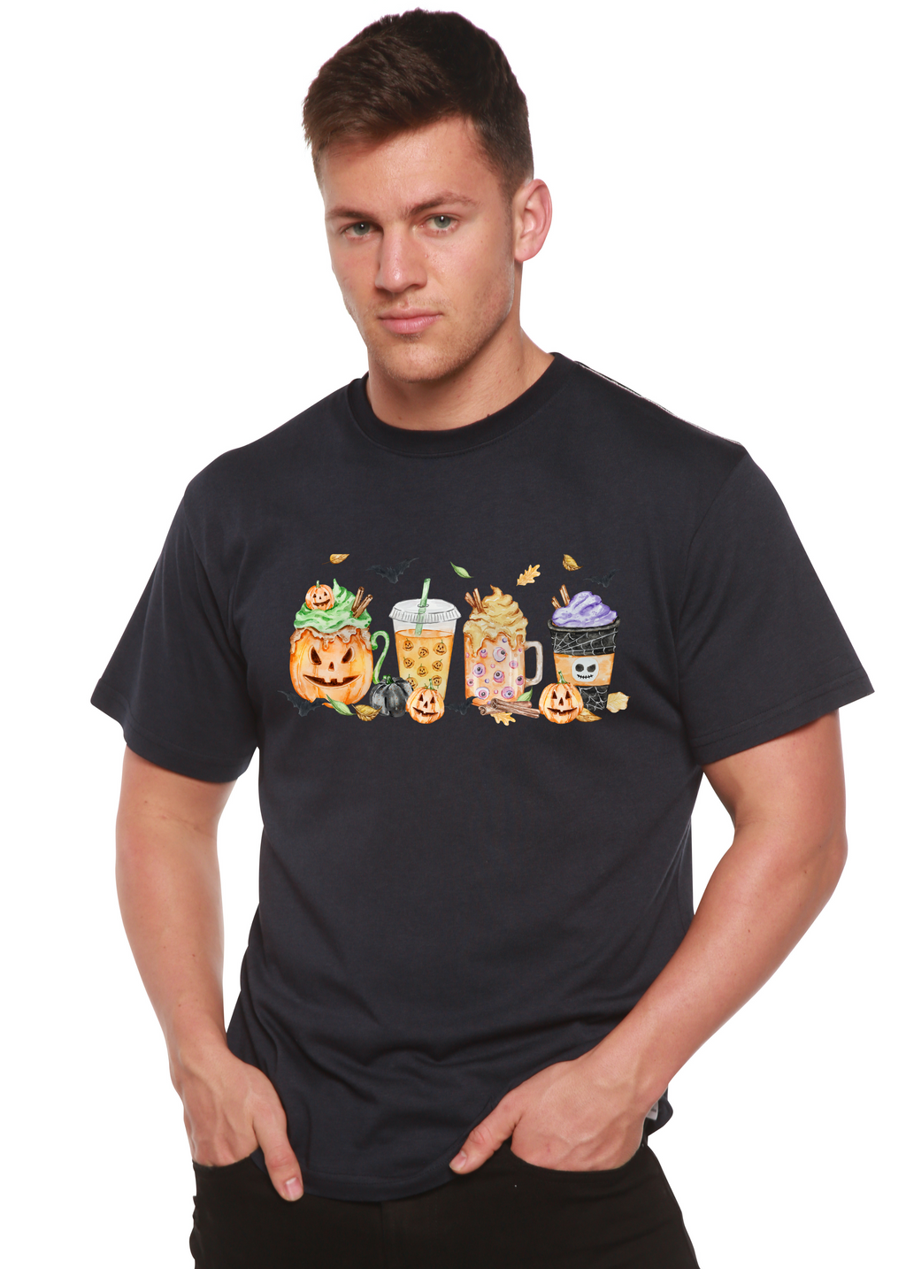 Spun Bamboo Happy Halloween Men's Bamboo Viscose/Organic Cotton Short Sleeve Graphic T-Shirt — color detail
