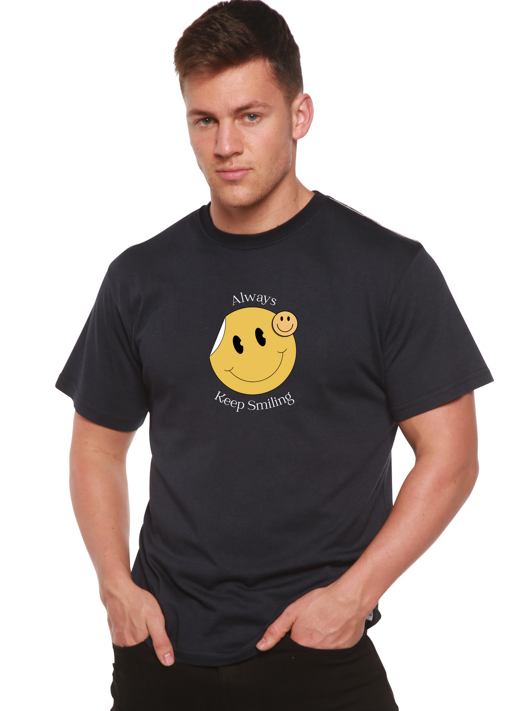 Spun Bamboo Always Keep Smiling Men's Bamboo Viscose/Organic Cotton Short Sleeve Graphic T-Shirt — color detail
