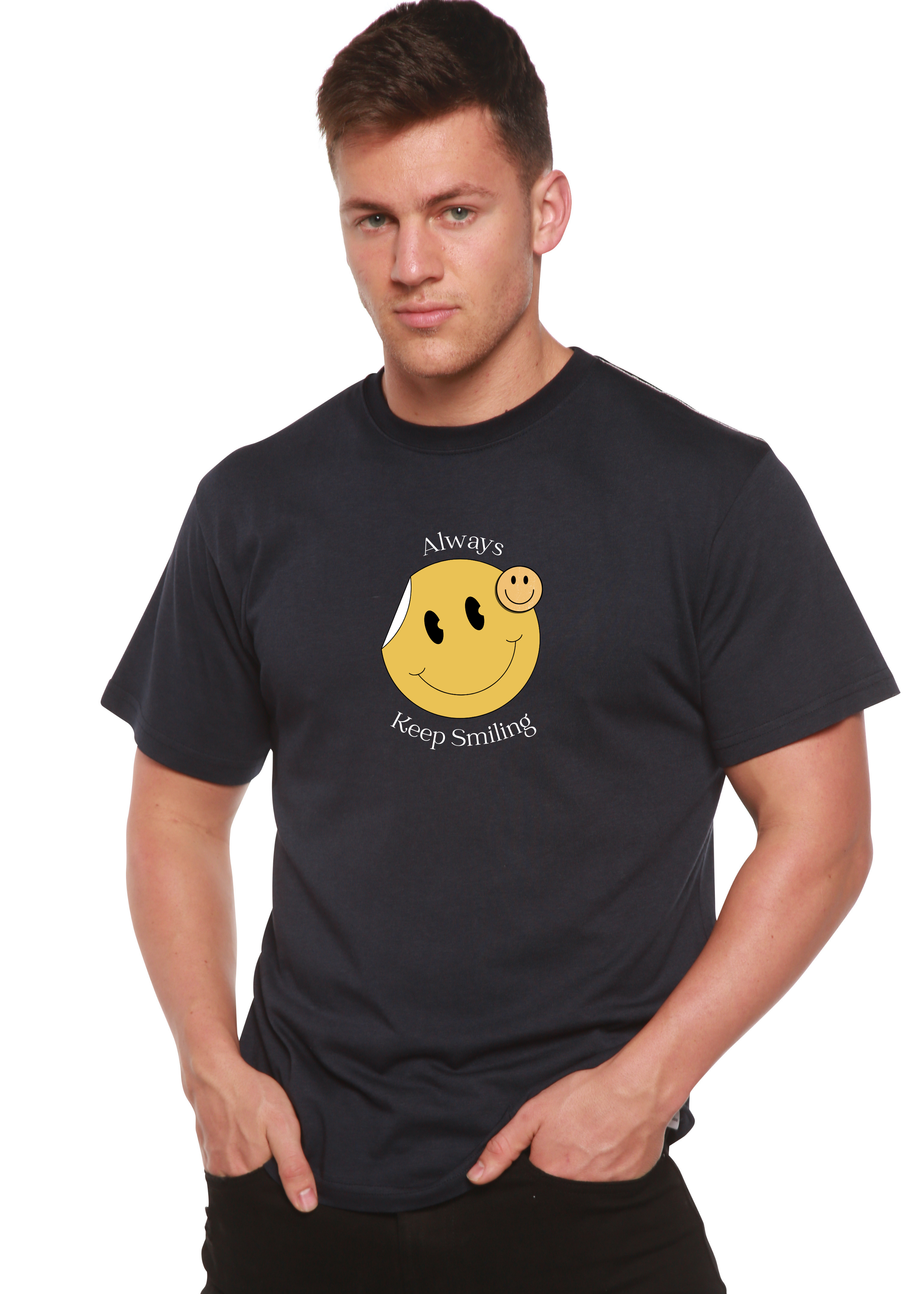 Spun Bamboo Always Keep Smiling Men's Bamboo Viscose/Organic Cotton Short Sleeve Graphic T-Shirt — color detail