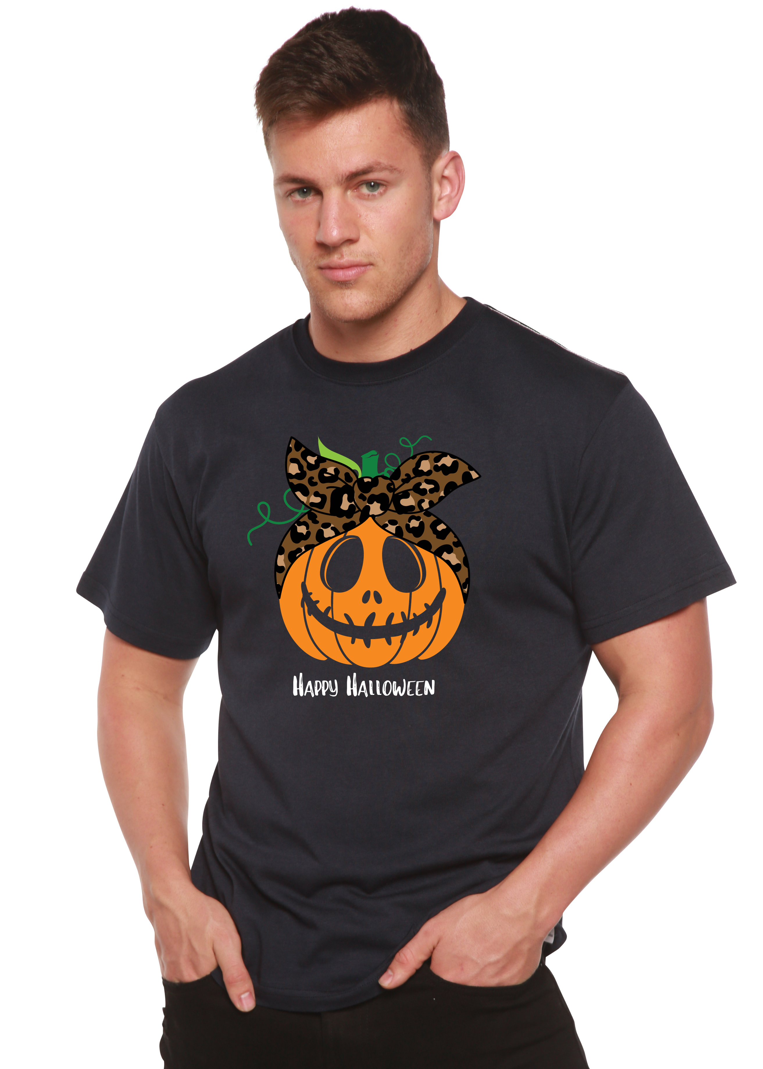 Spun Bamboo Happy Halloween Men's Bamboo Viscose/Organic Cotton Short Sleeve Graphic T-Shirt — color detail