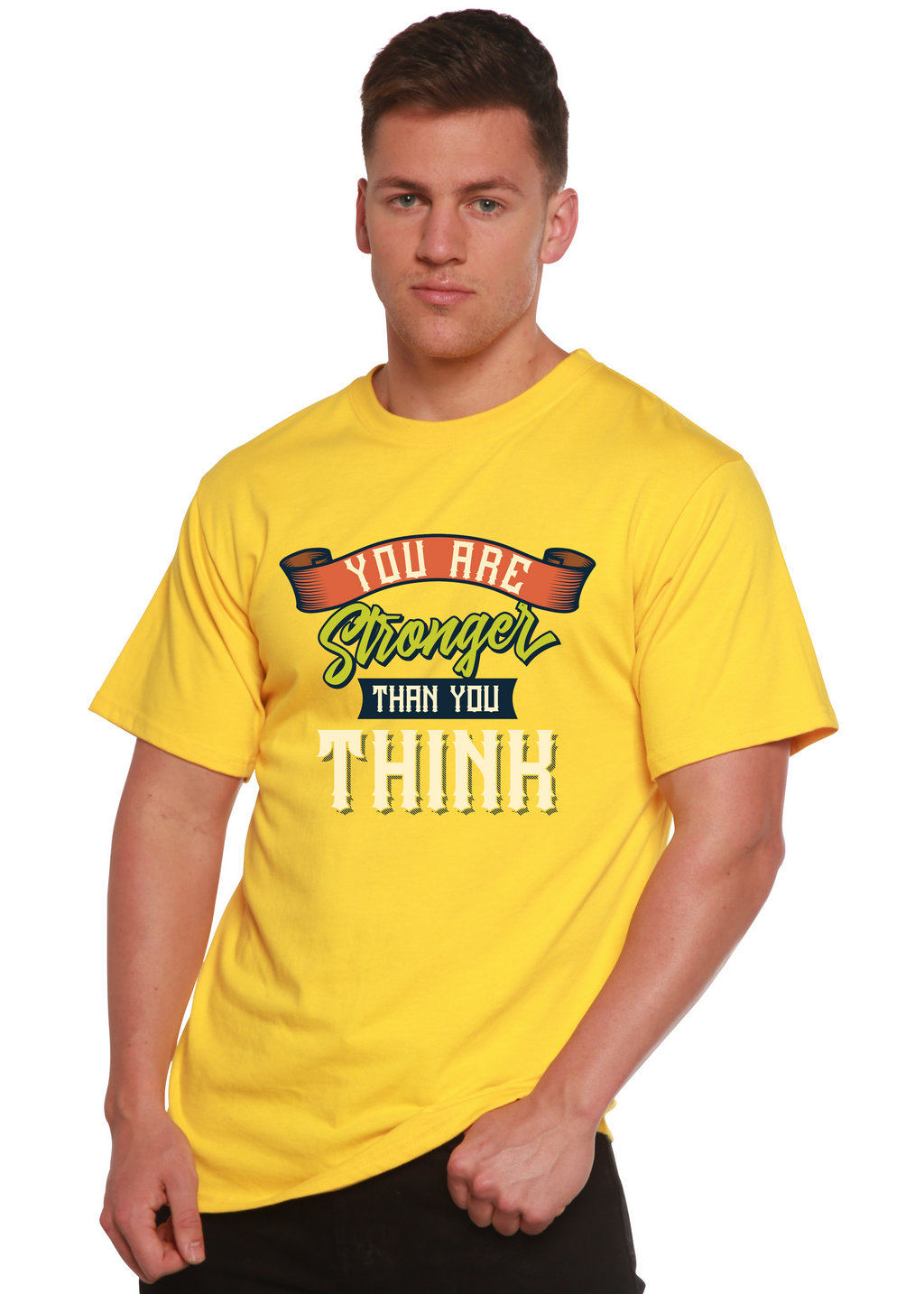 Spun Bamboo You Are Stronger Than You Think Men's Bamboo Viscose/Organic Cotton Short Sleeve Graphic T-Shirt — color detail