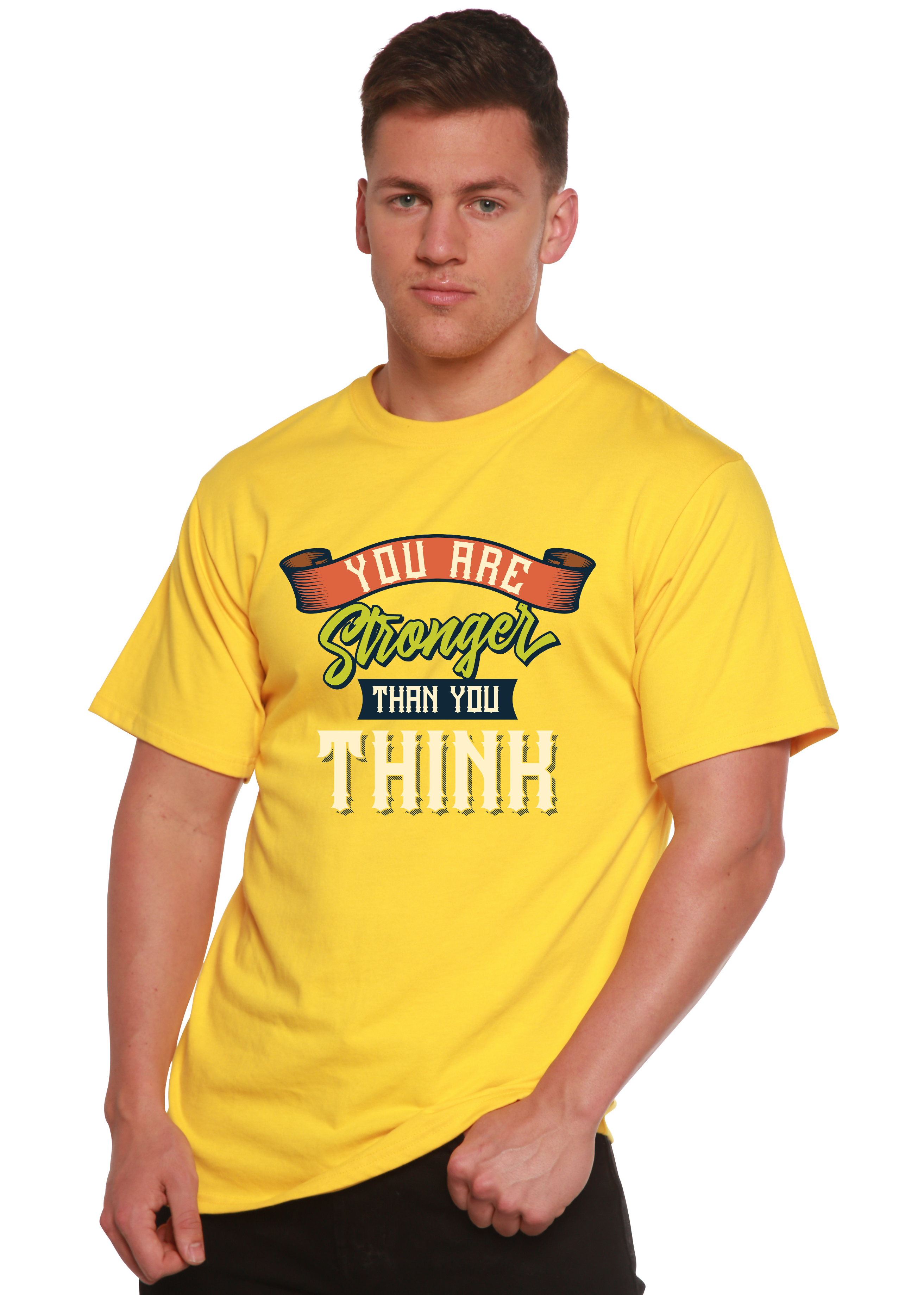 Spun Bamboo You Are Stronger Than You Think Men's Bamboo Viscose/Organic Cotton Short Sleeve Graphic T-Shirt — color detail