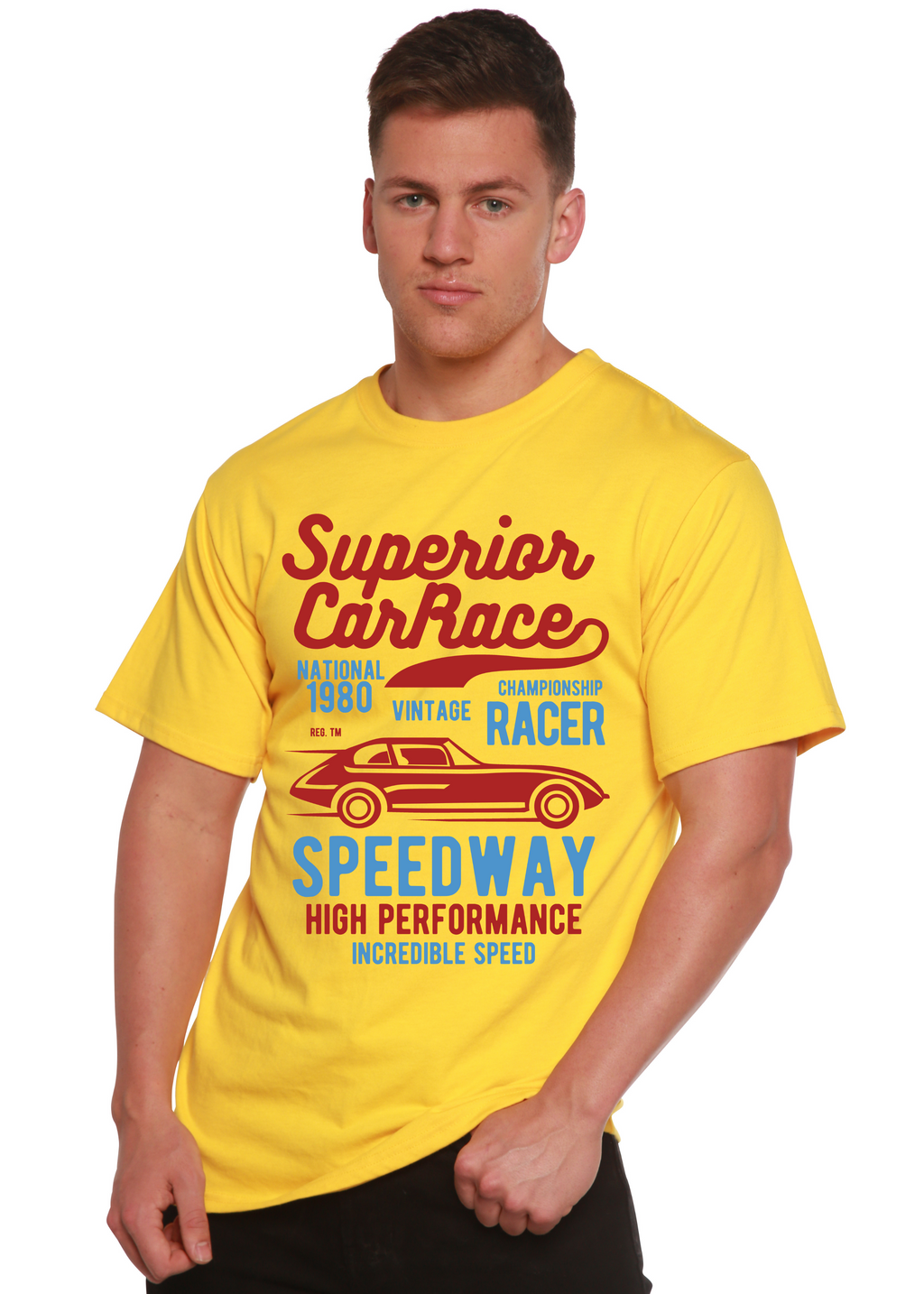 Spun Bamboo Superior Car Spun Bamboo® Men's Bamboo Viscose/Organic Cotton Short Sleeve Graphic T-Shirt — detail close-up