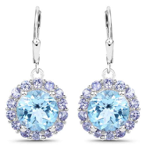 9.96 Carat Genuine Blue Topaz and Tanzanite .925 Sterling Silver Earrings